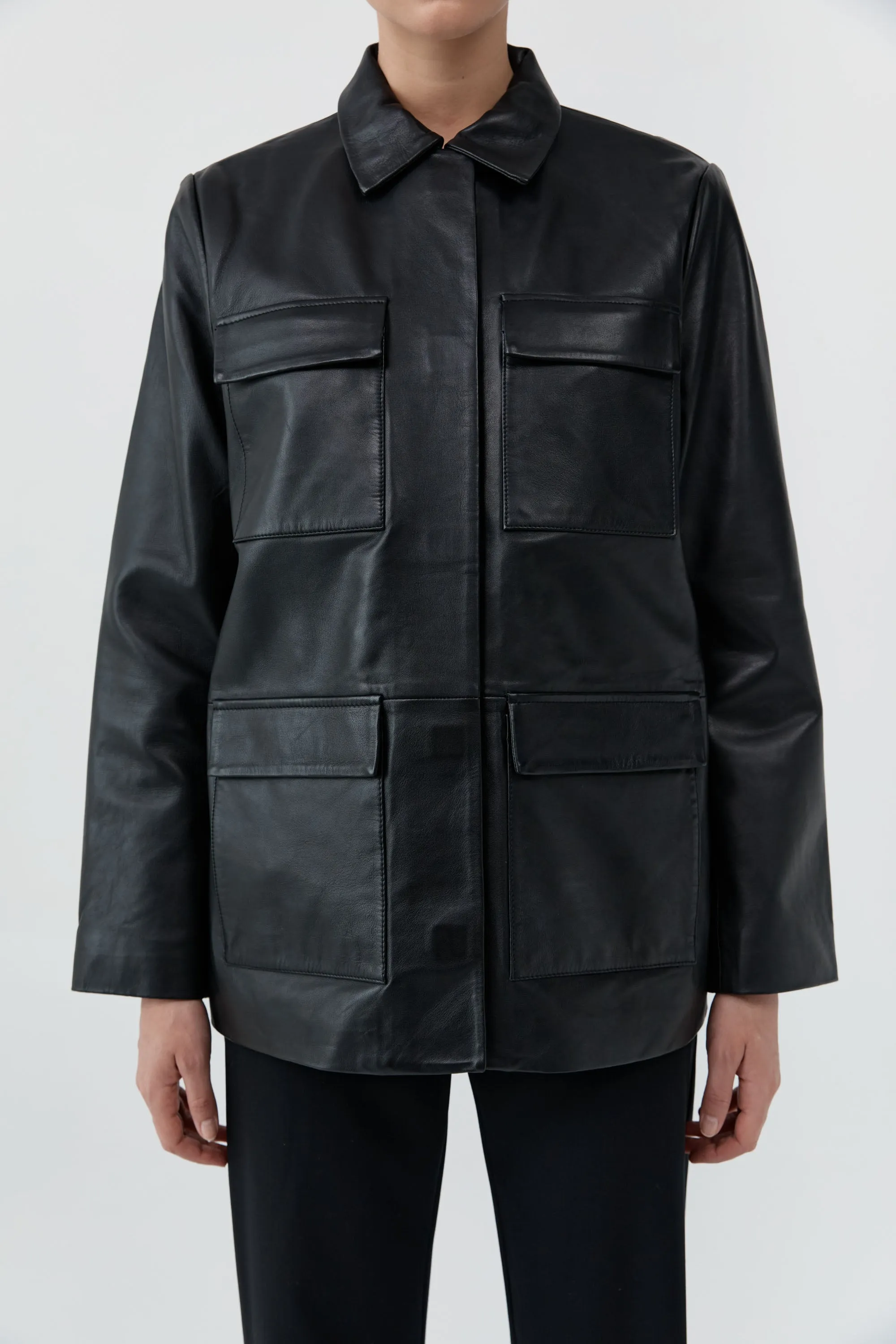 Four Pocket Leather Jacket - Black sold by St. Agni product image thumbnail 5