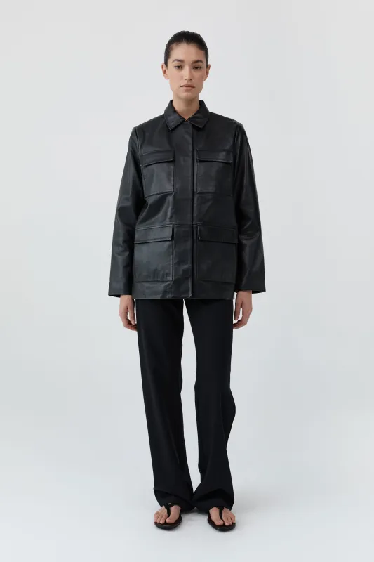 PRE-ORDER: Four Pocket Leather Jacket - Black made by St. Agni