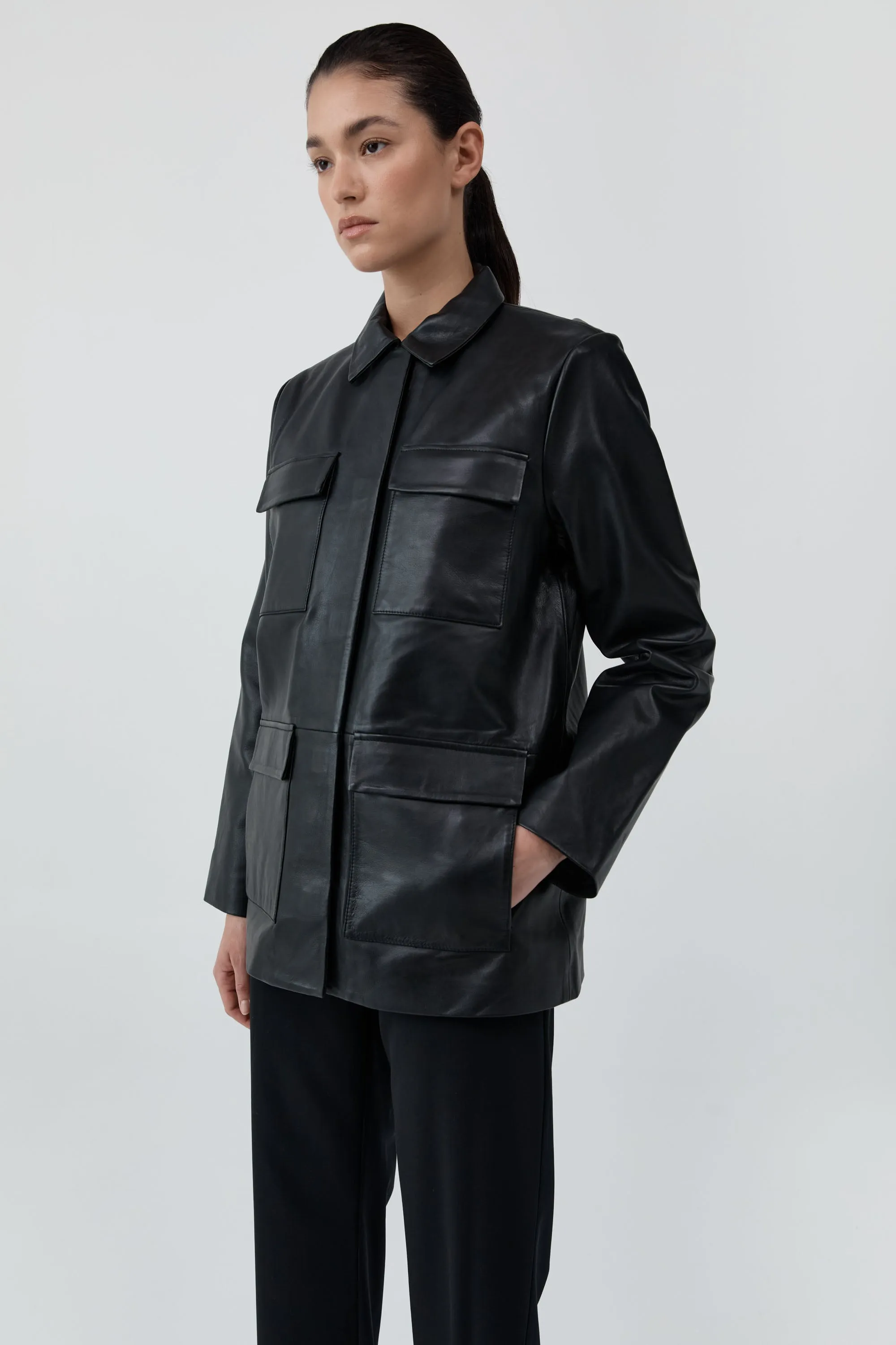 Four Pocket Leather Jacket - Black sold by St. Agni product image thumbnail 2
