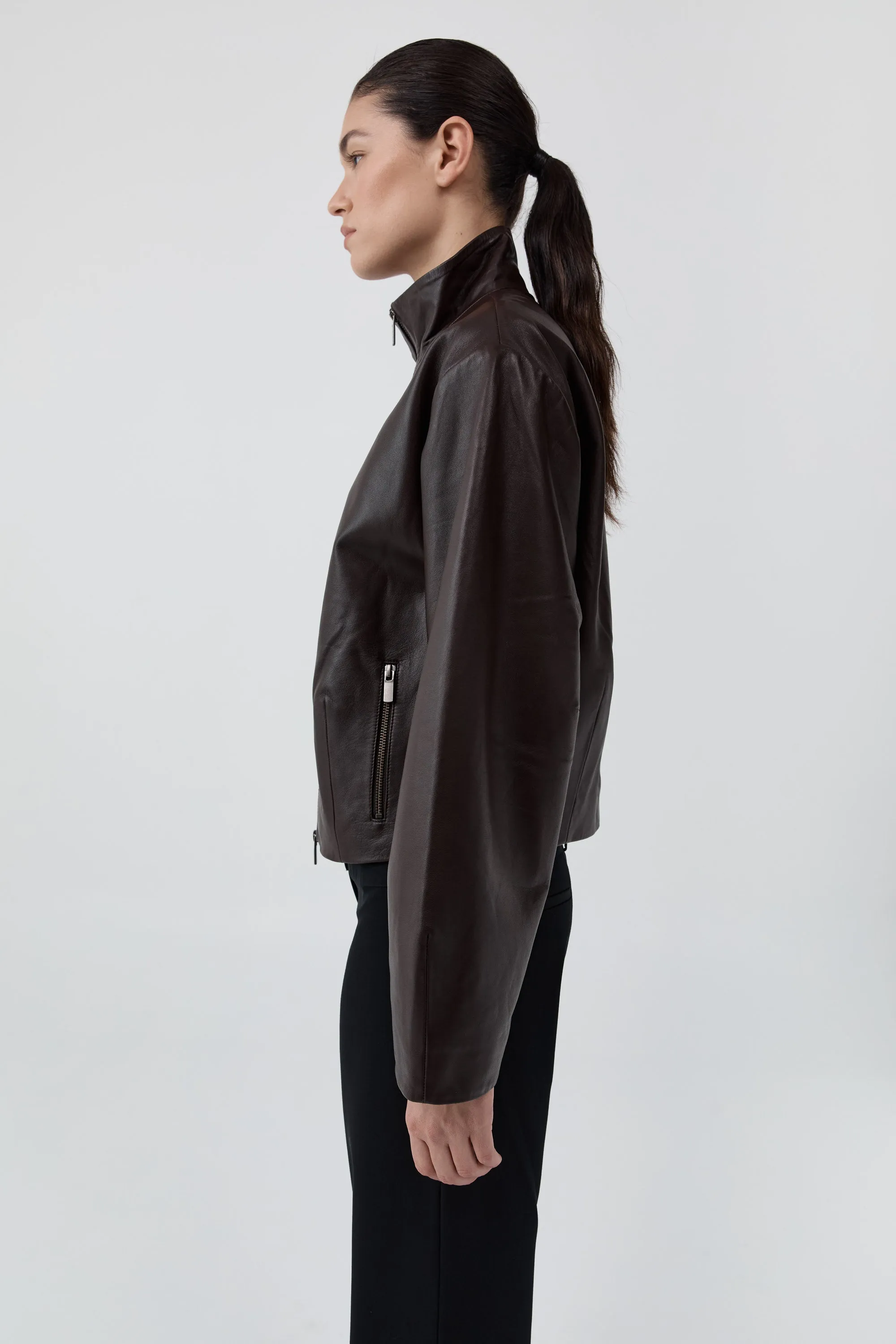 PRE-ORDER: Cocoon Zip Leather Jacket - Chocolate sold by St. Agni product image thumbnail 5
