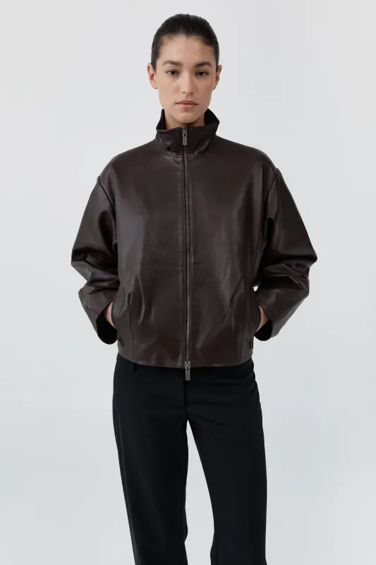 PRE-ORDER: Cocoon Zip Leather Jacket - Chocolate made by St. Agni