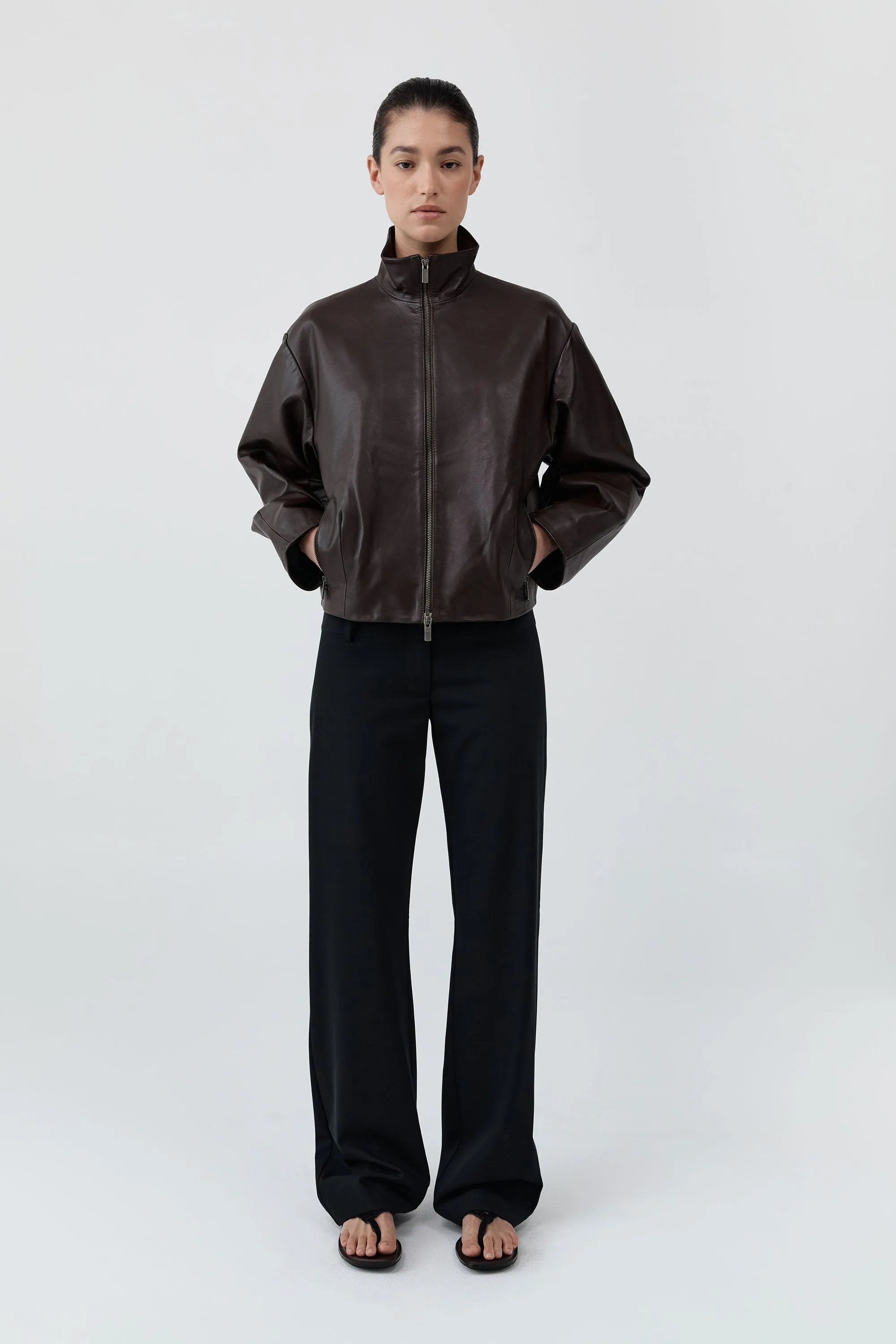 PRE-ORDER: Cocoon Zip Leather Jacket - Chocolate sold by St. Agni product image thumbnail 3
