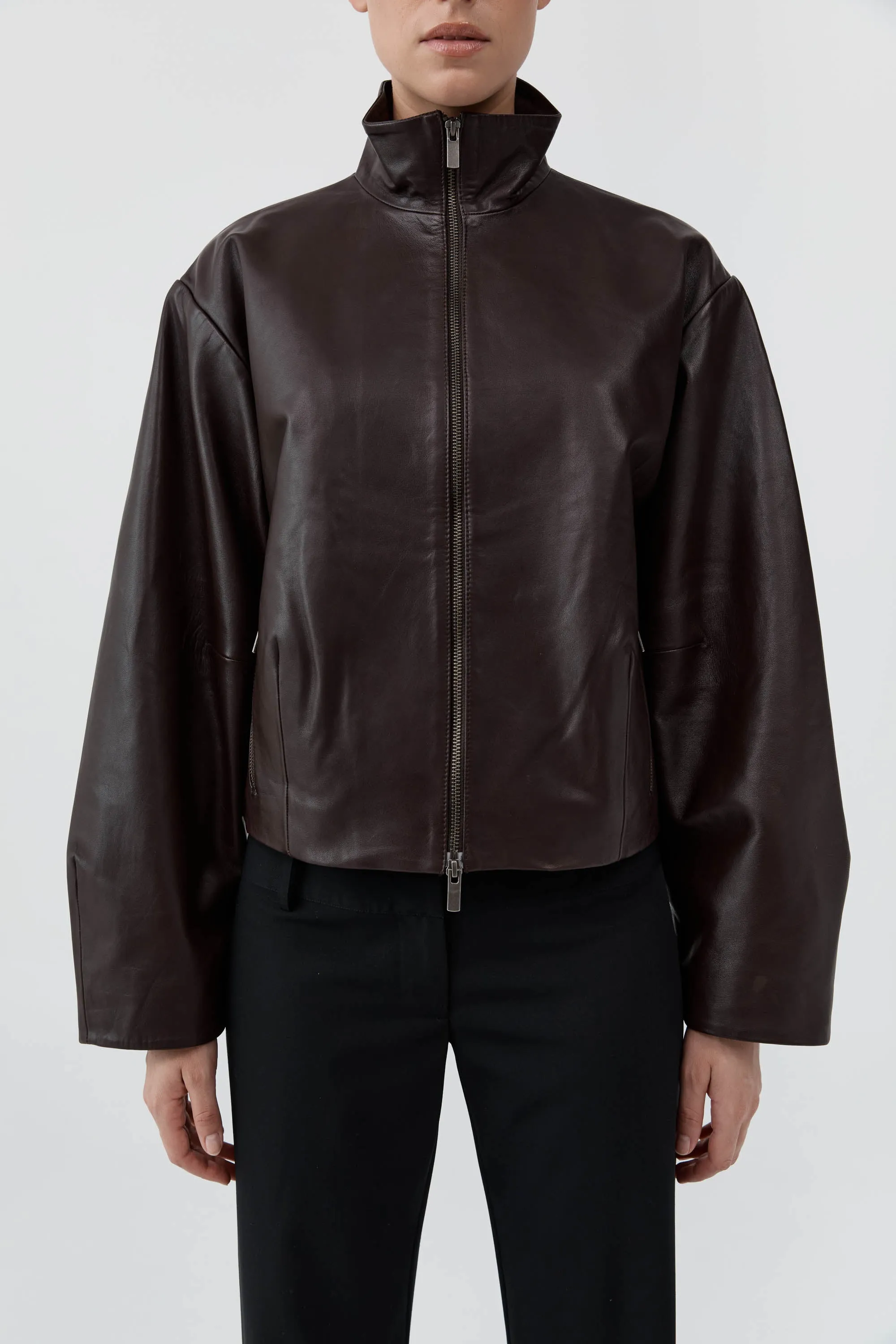 PRE-ORDER: Cocoon Zip Leather Jacket - Chocolate sold by St. Agni product image thumbnail 4