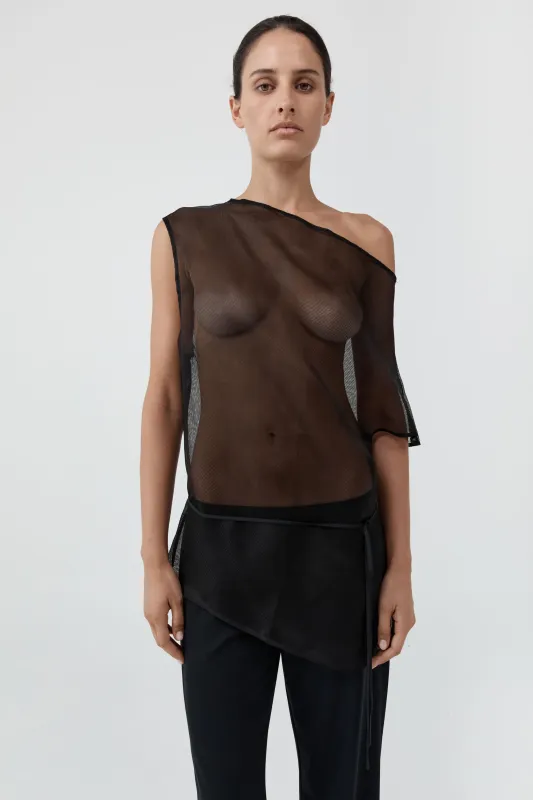 Silk Mesh Mini Dress - Black made by St. Agni