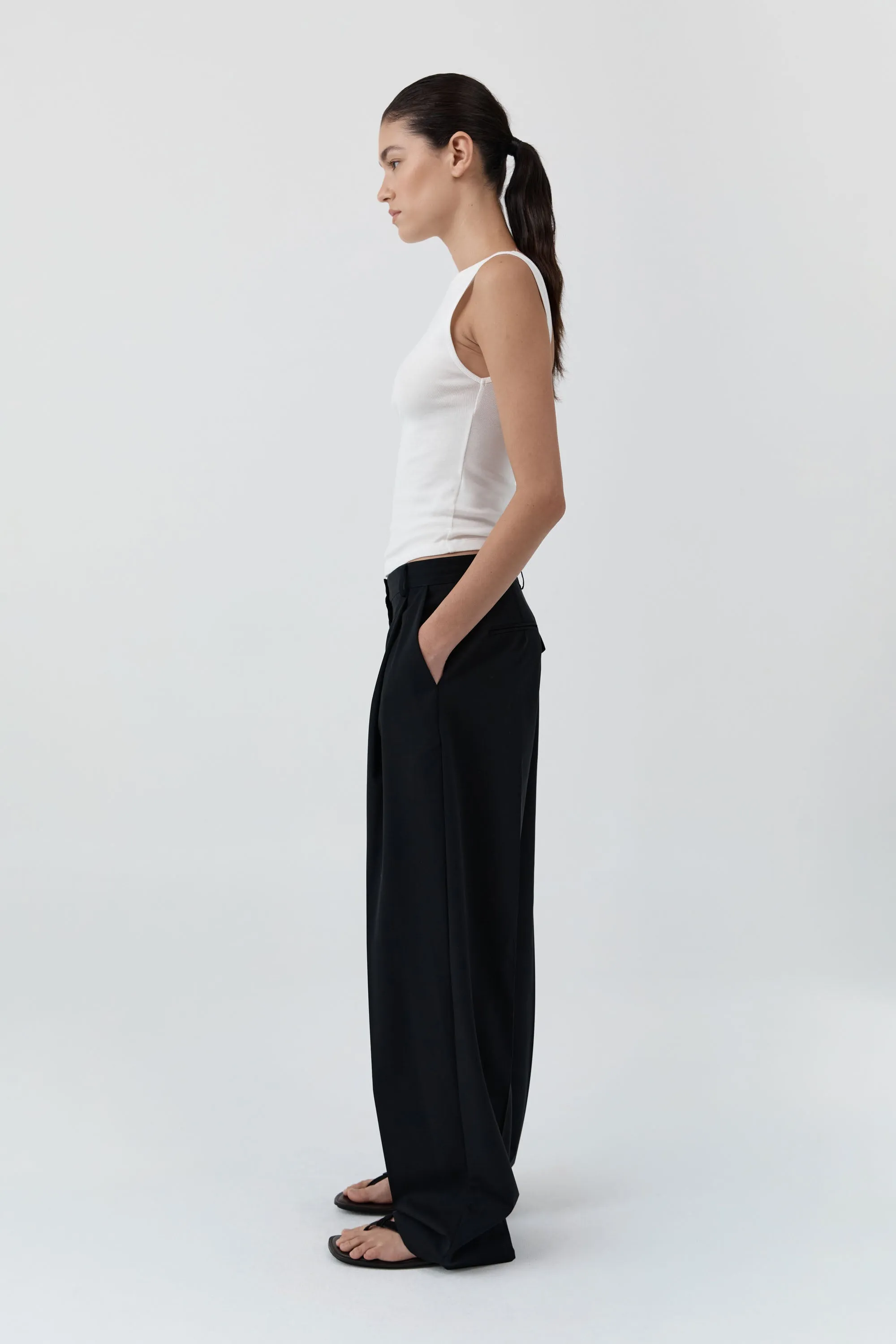 Wool Button Front Pleat Pants - Black sold by St. Agni product image thumbnail 3