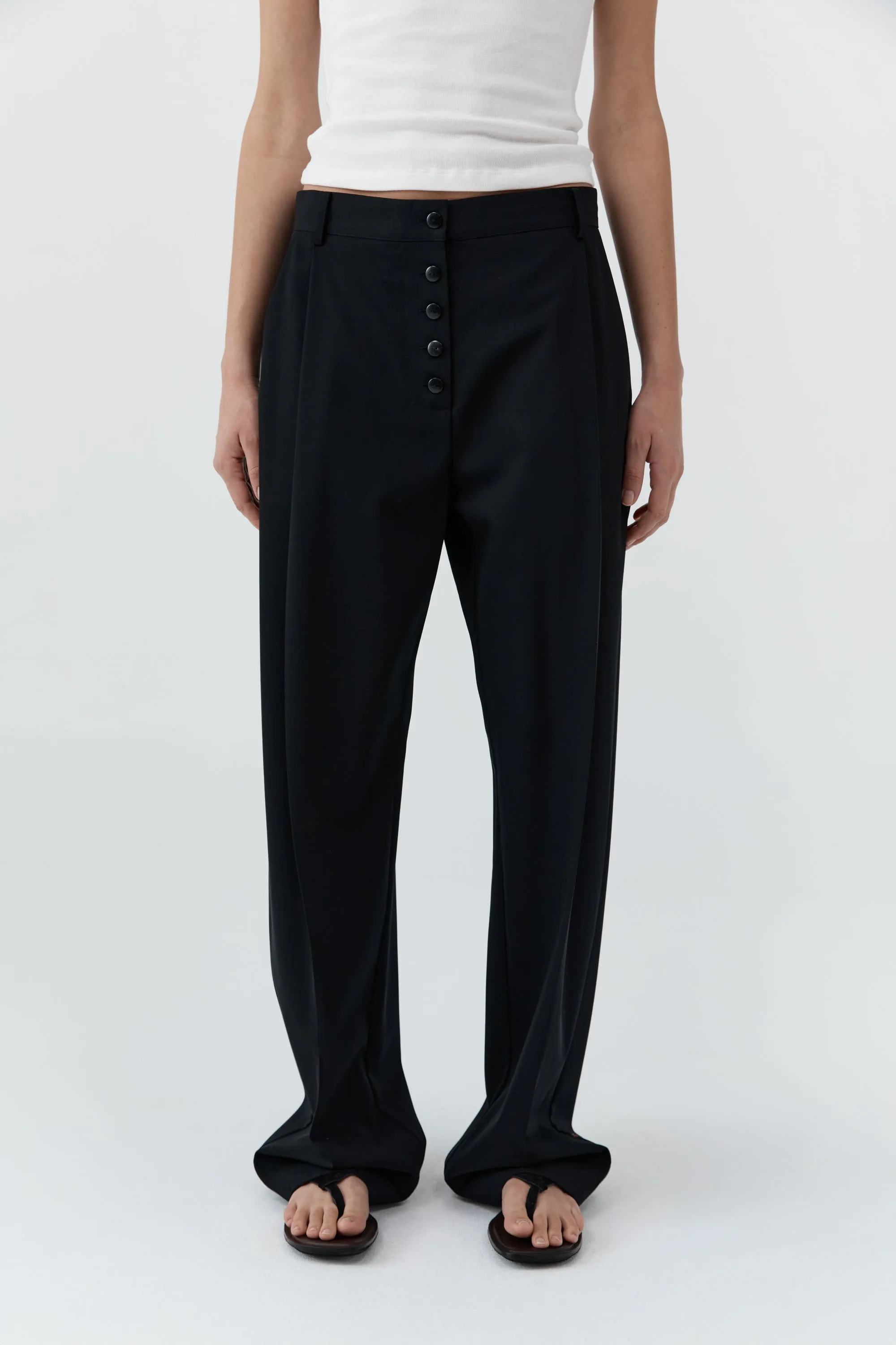 Wool Button Front Pleat Pants - Black sold by St. Agni product image thumbnail 2