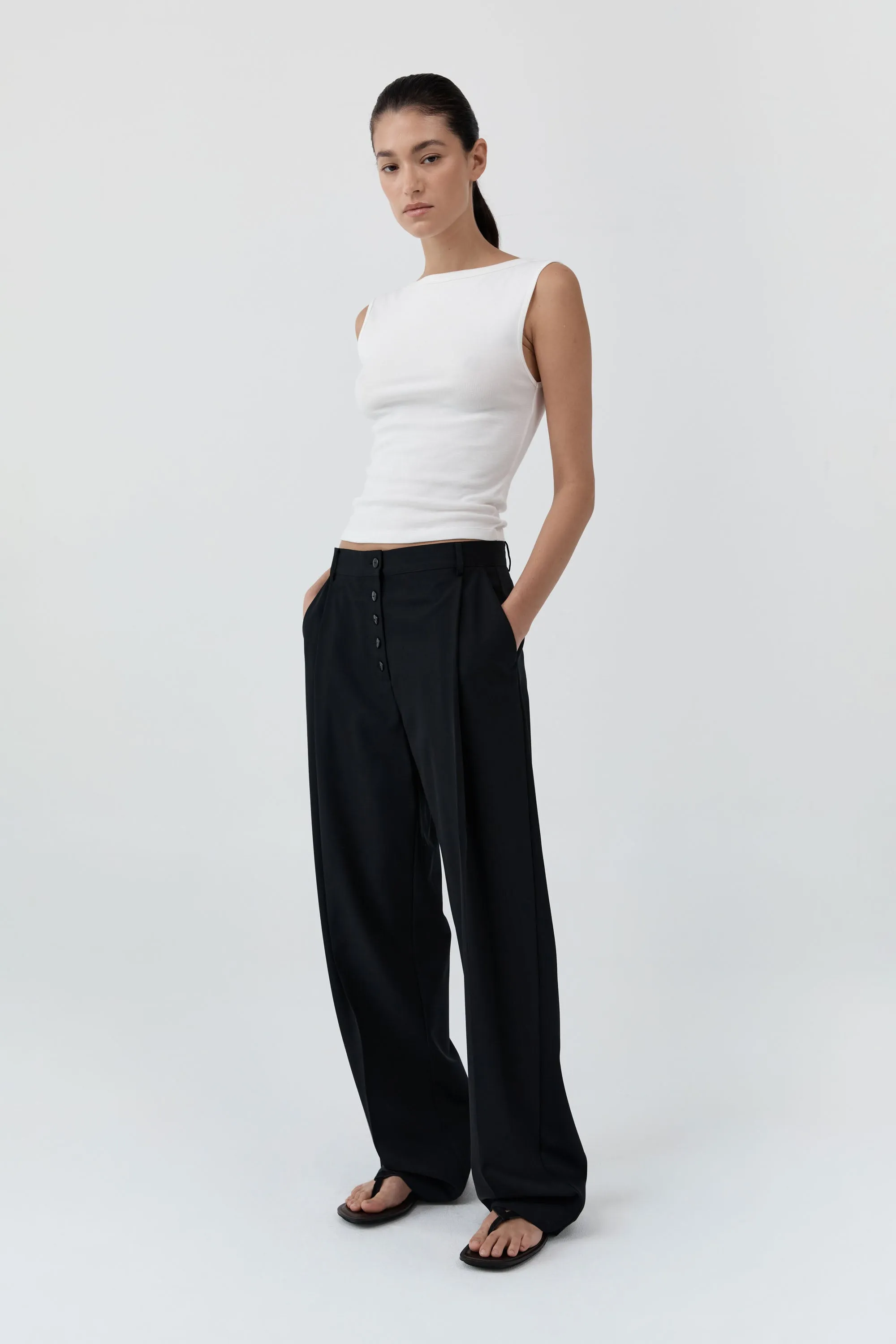 Wool Button Front Pleat Pants - Black sold by St. Agni product image thumbnail 5