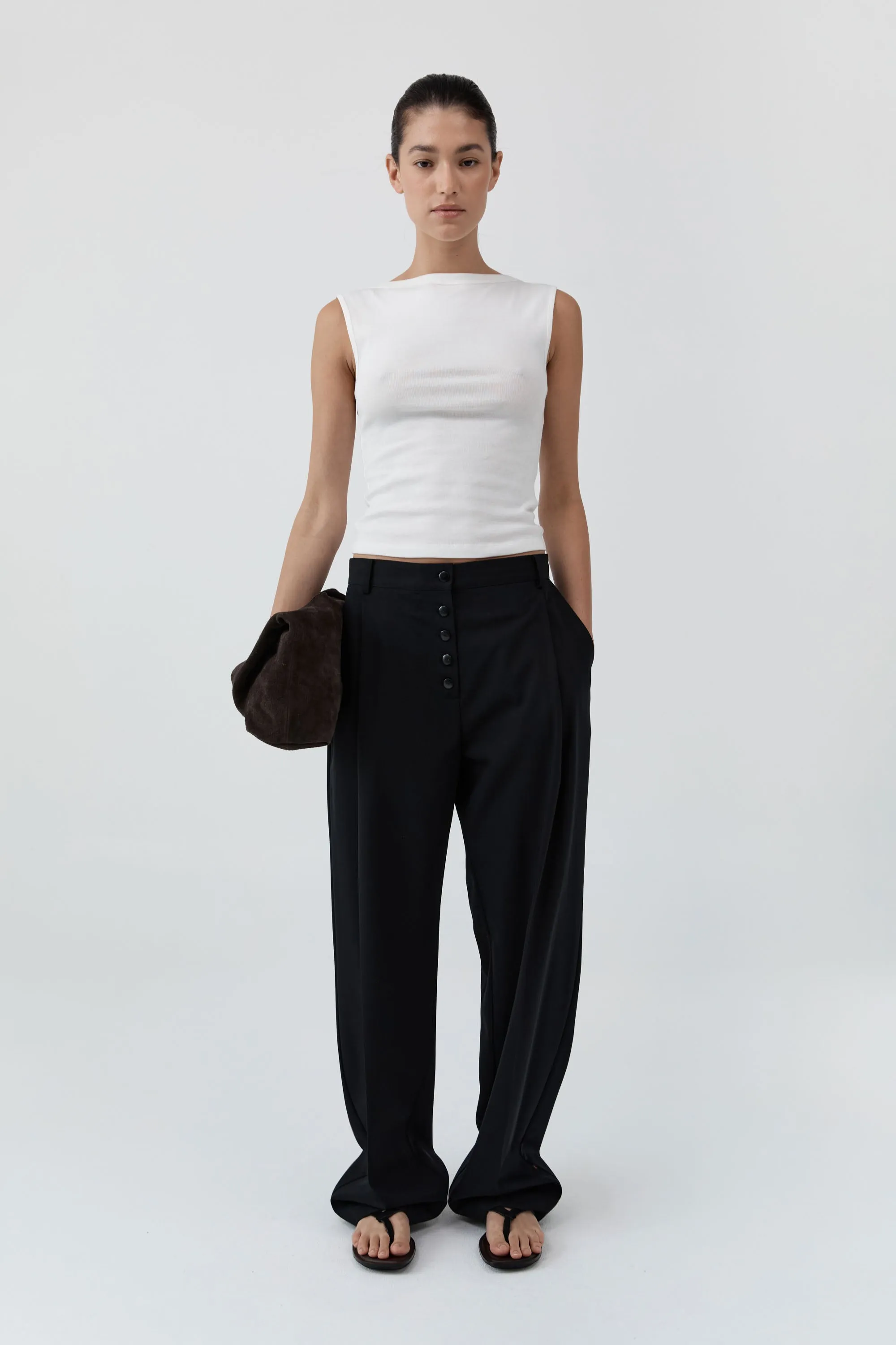 Wool Button Front Pleat Pants - Black sold by St. Agni product image thumbnail 4