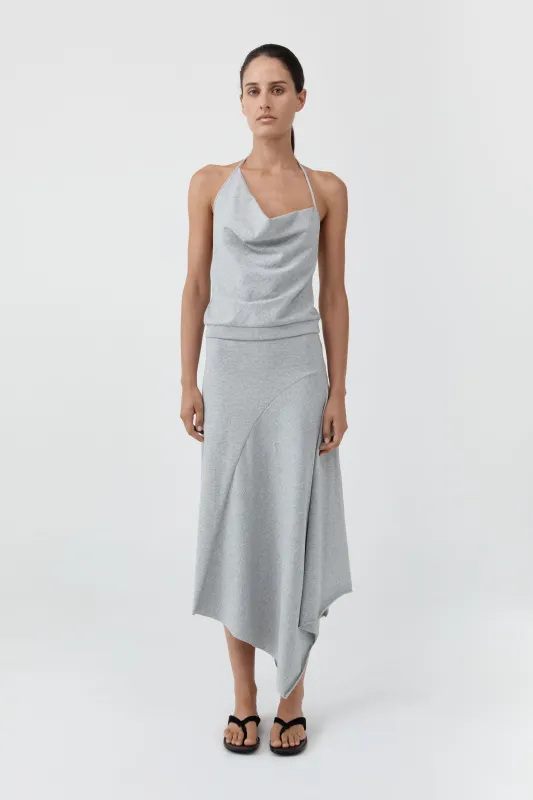 Asymm Drape Skirt - Light Grey Marle made by St. Agni