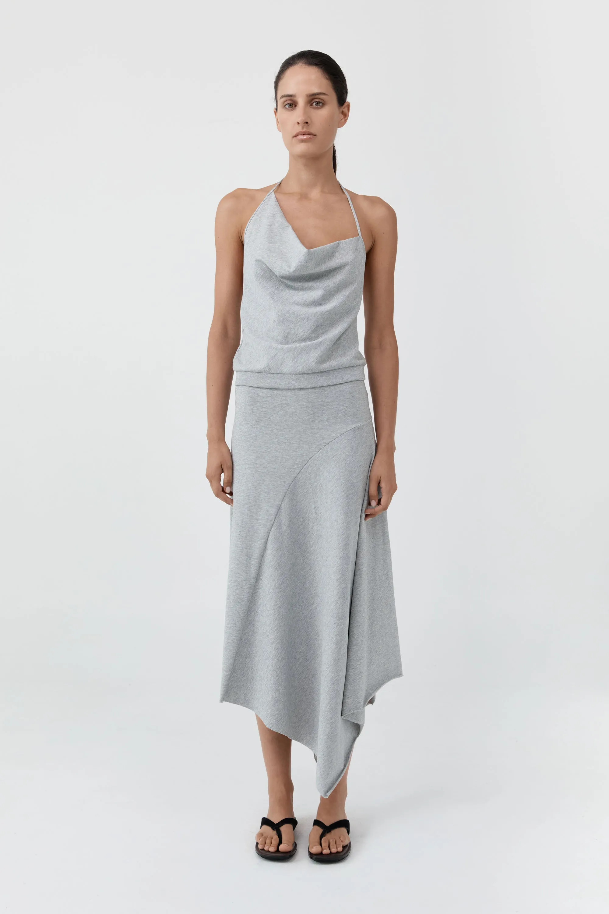 Asymm Drape Skirt - Light Grey Marle sold by St. Agni