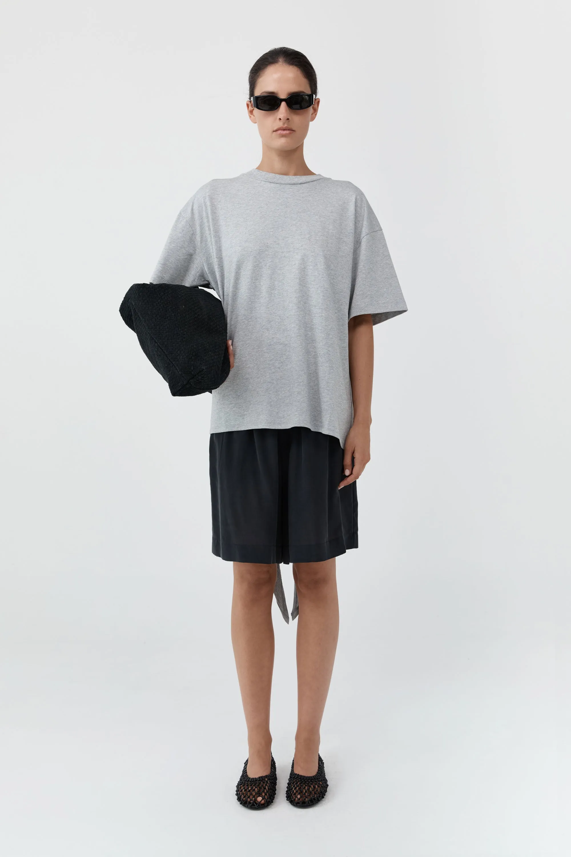 Cotton Jersey Split Back Tee - Light Grey Marle sold by St. Agni product image thumbnail 3