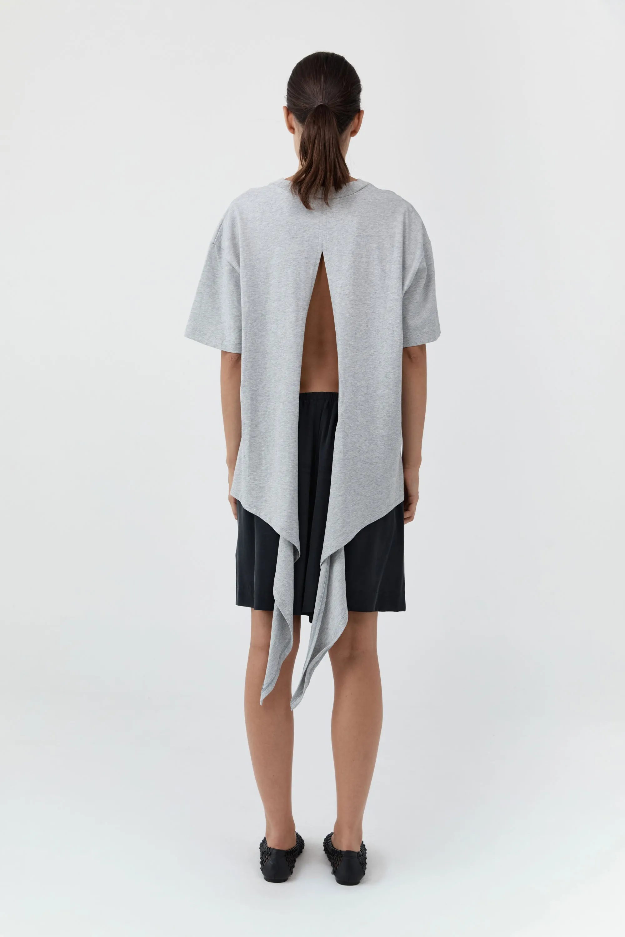 Cotton Jersey Split Back Tee - Light Grey Marle sold by St. Agni product image thumbnail 4