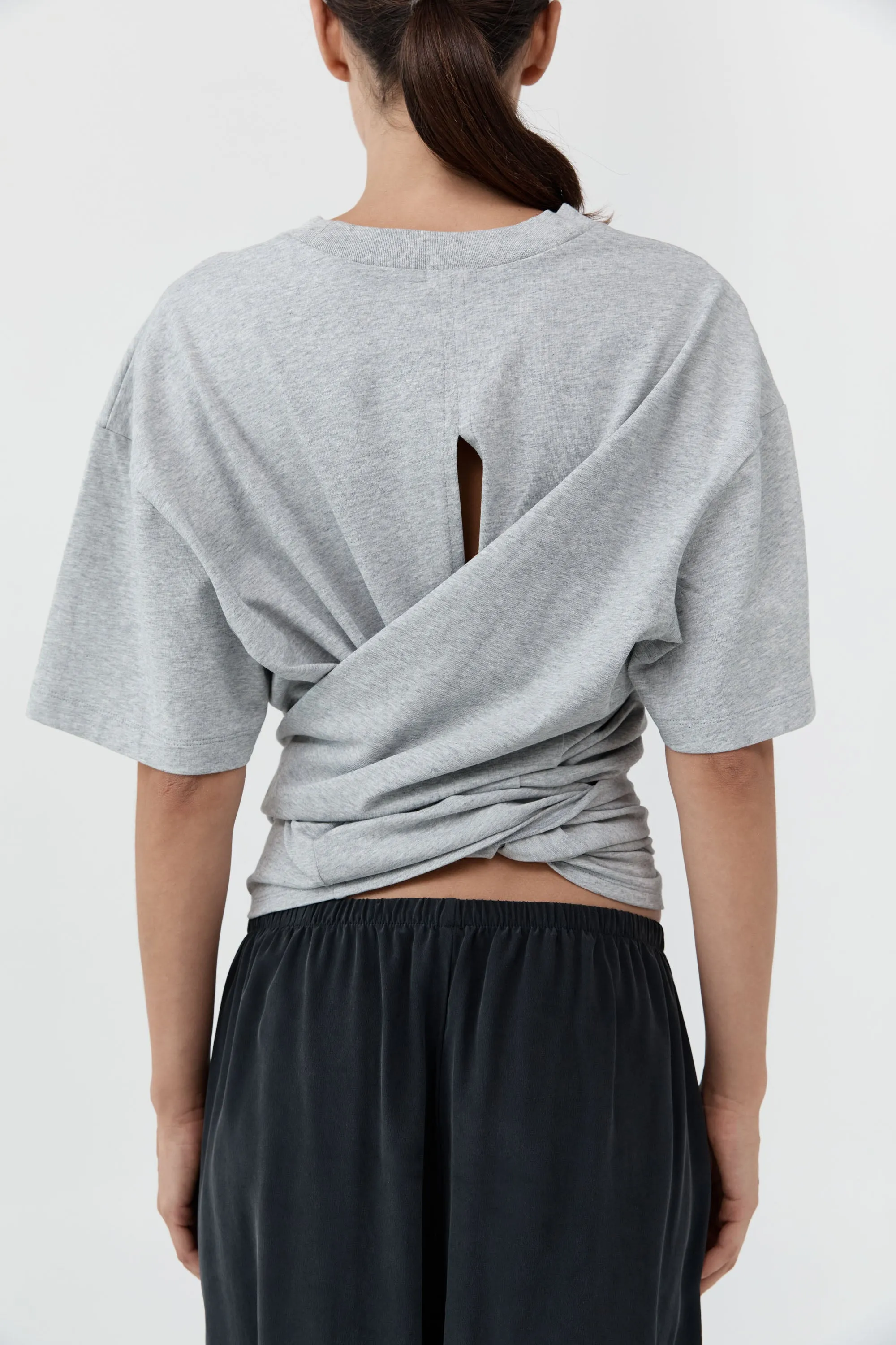 Cotton Jersey Split Back Tee - Light Grey Marle sold by St. Agni product image thumbnail 5