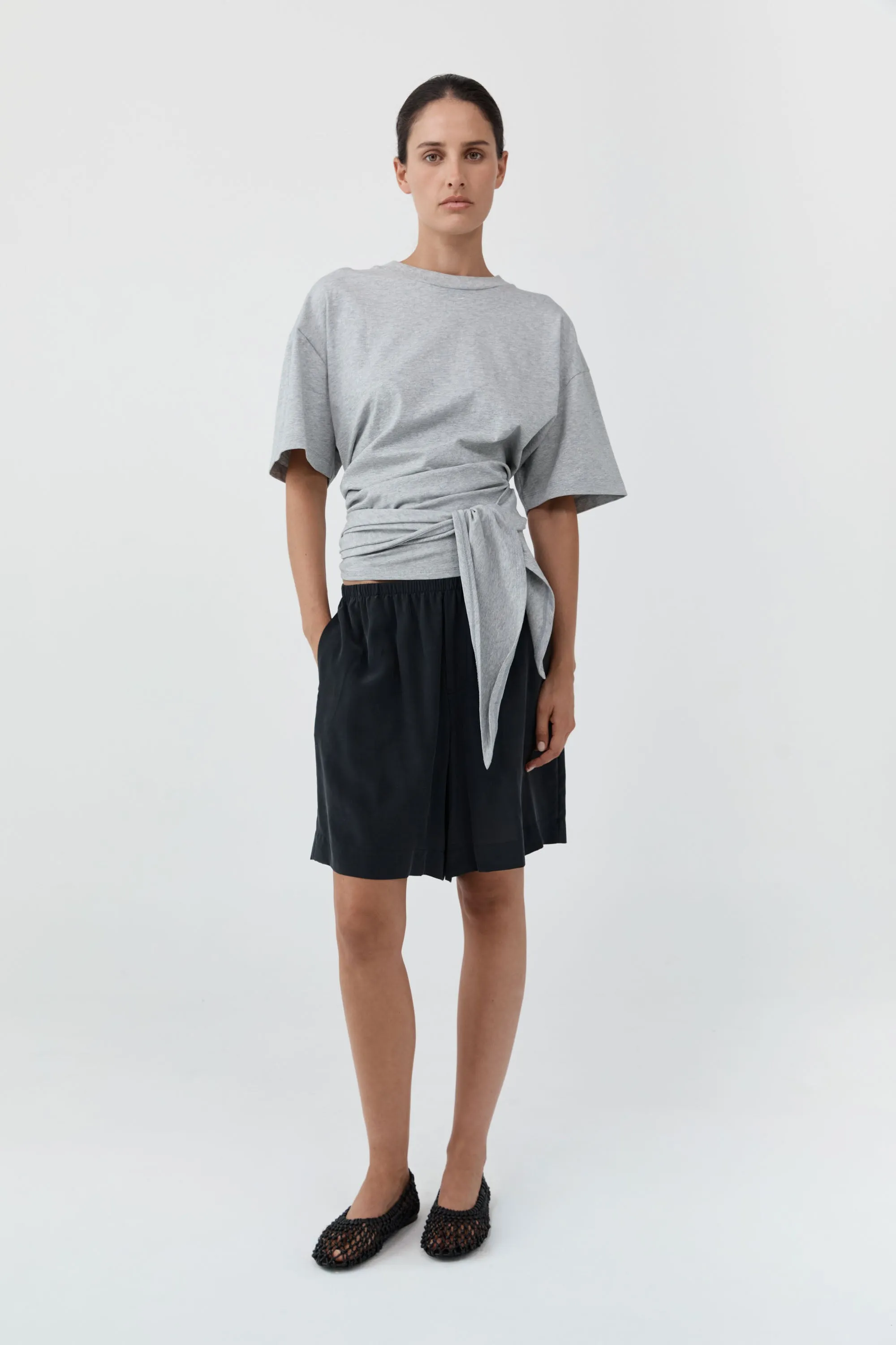 Cotton Jersey Split Back Tee - Light Grey Marle sold by St. Agni