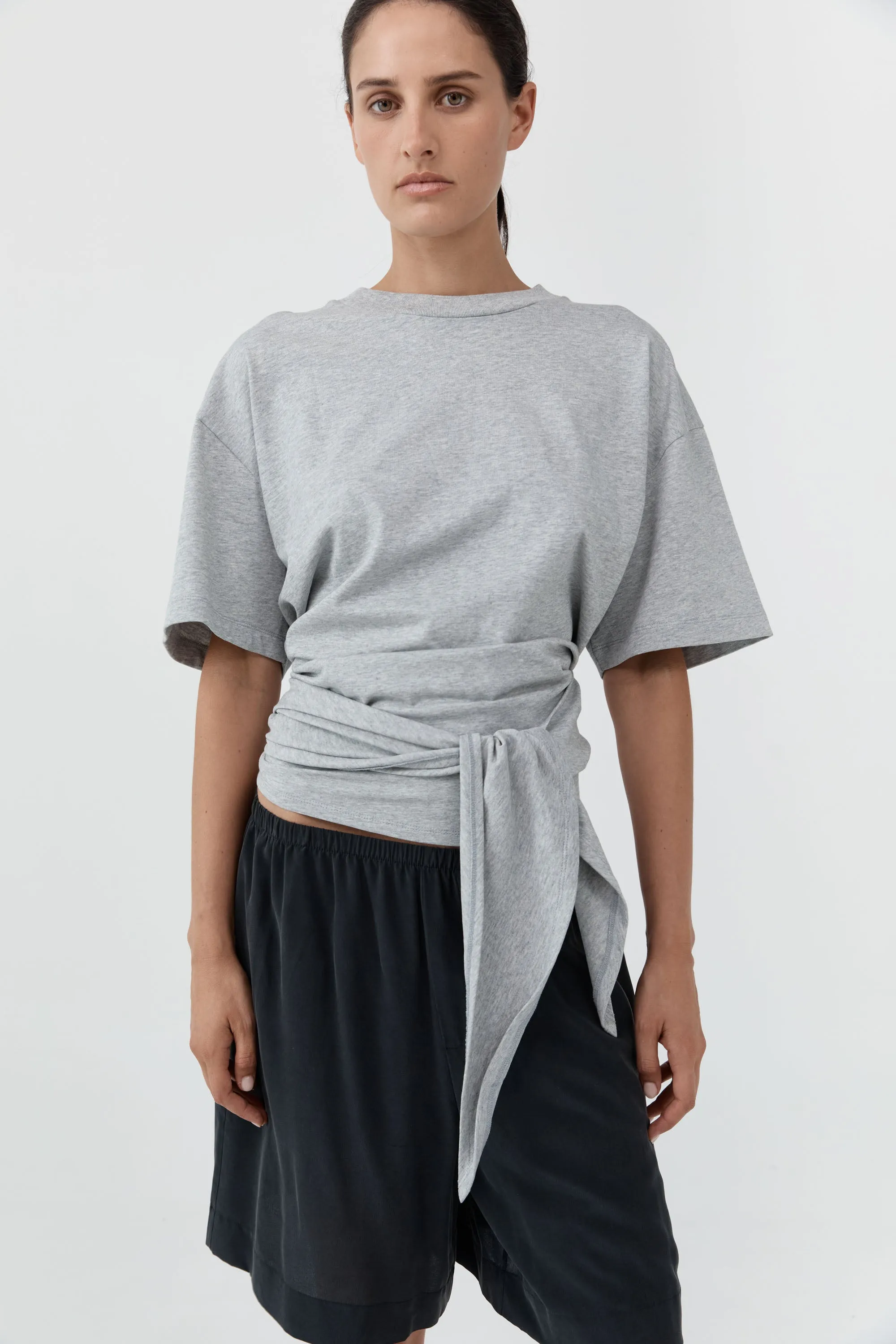 Cotton Jersey Split Back Tee - Light Grey Marle sold by St. Agni product image thumbnail 2