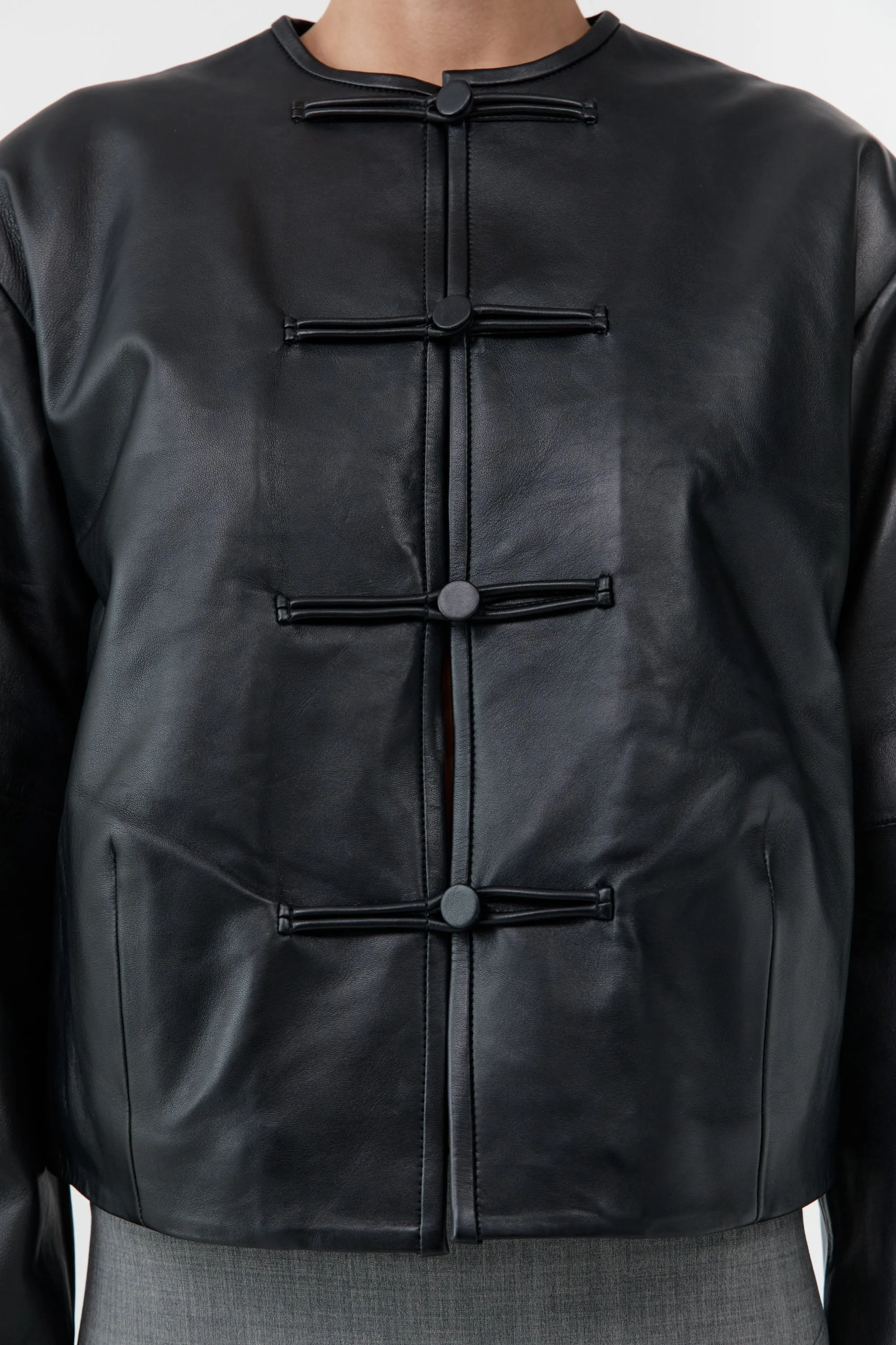 Button Detail Cocoon Leather Jacket - Black sold by St. Agni product image thumbnail 2