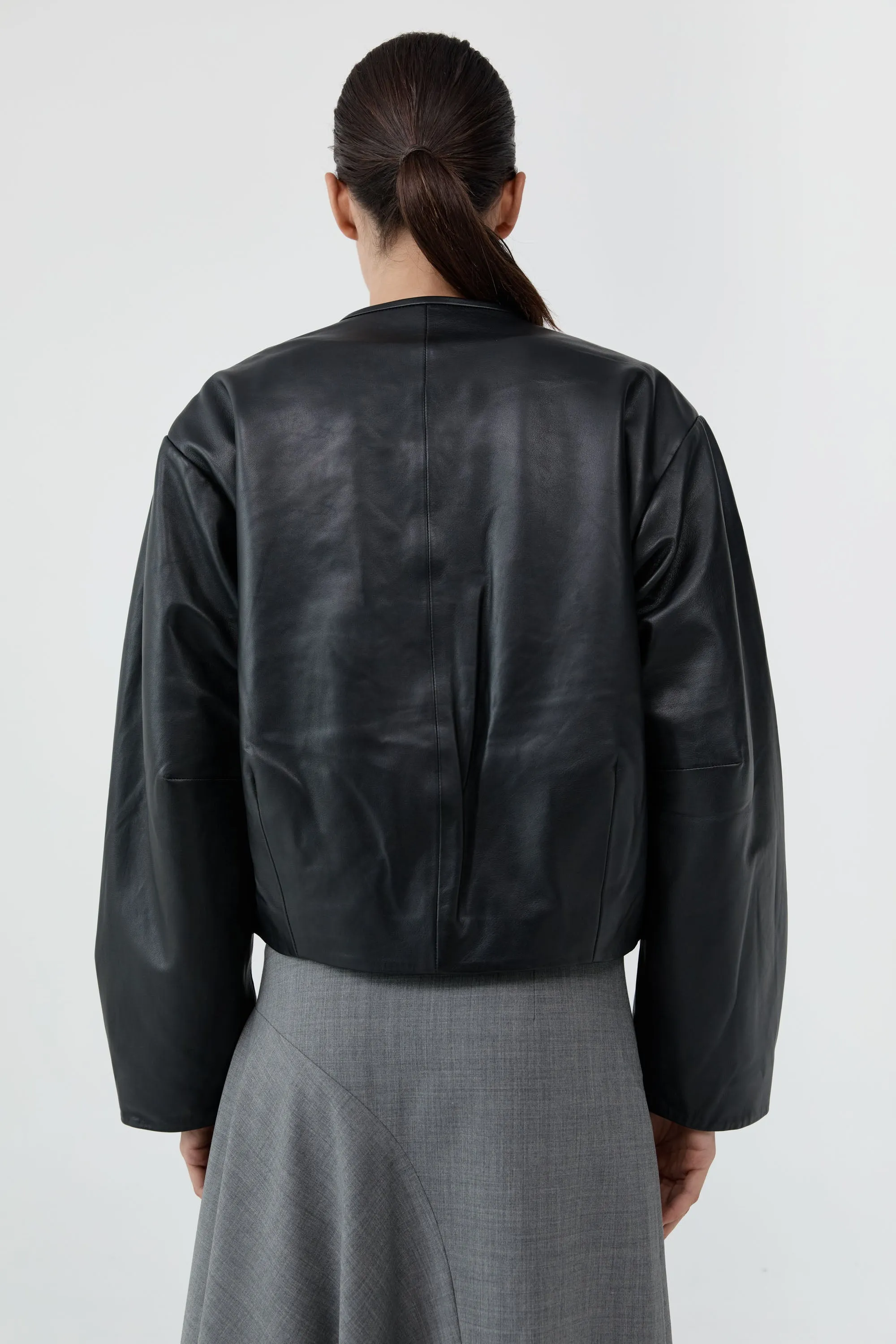 Button Detail Cocoon Leather Jacket - Black sold by St. Agni product image thumbnail 4