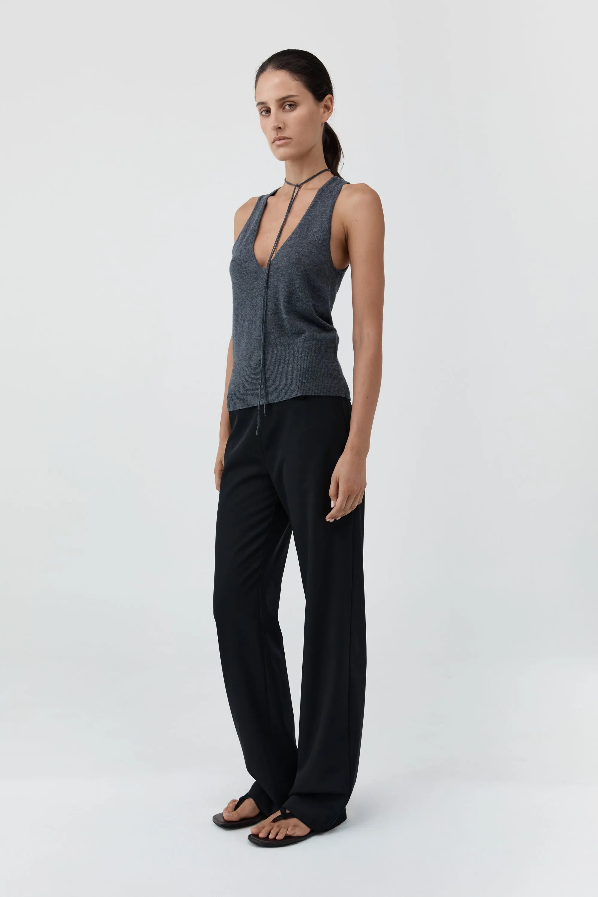 Plunge Rouleau Knit Tie Top - Iron Melange sold by St. Agni product image thumbnail 3