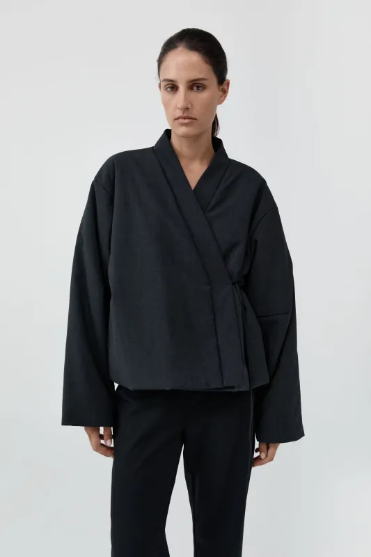 Pillow Wool Wrap Jacket - Dark Graphite made by St. Agni