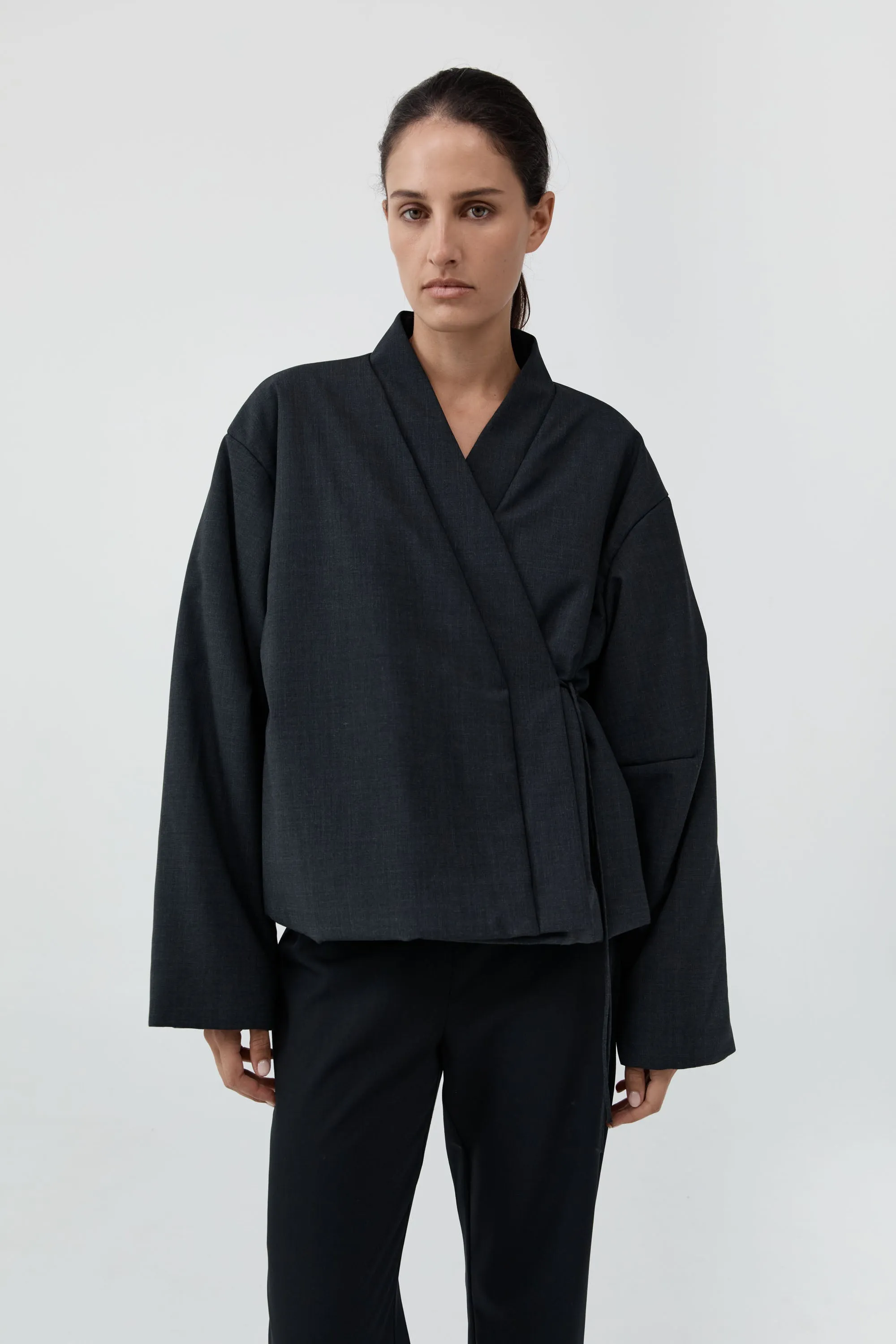 Pillow Wool Wrap Jacket - Dark Graphite sold by St. Agni