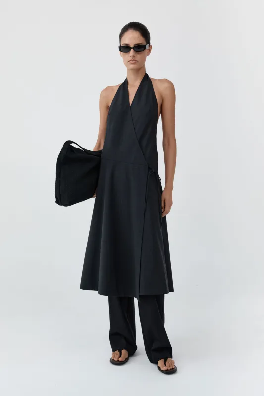 Wool Wrap Dress - Dark Graphite made by St. Agni