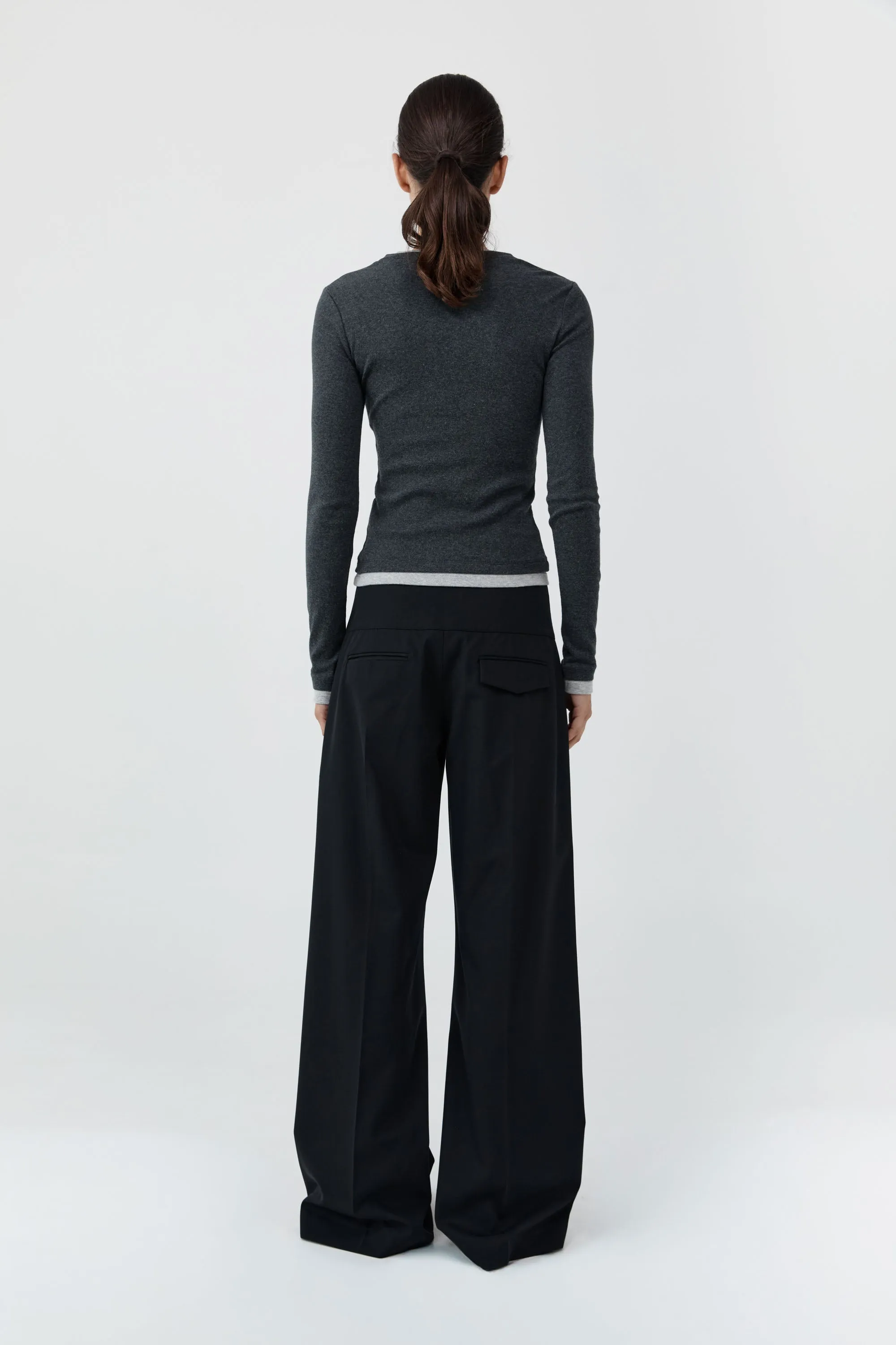 Organic Cotton V Neck Long Sleeve Top - Charcoal Melange sold by St. Agni product image thumbnail 4