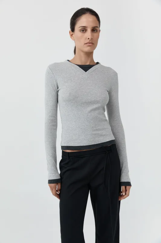 Organic Cotton V Neck Long Sleeve Top - Grey Marle made by St. Agni
