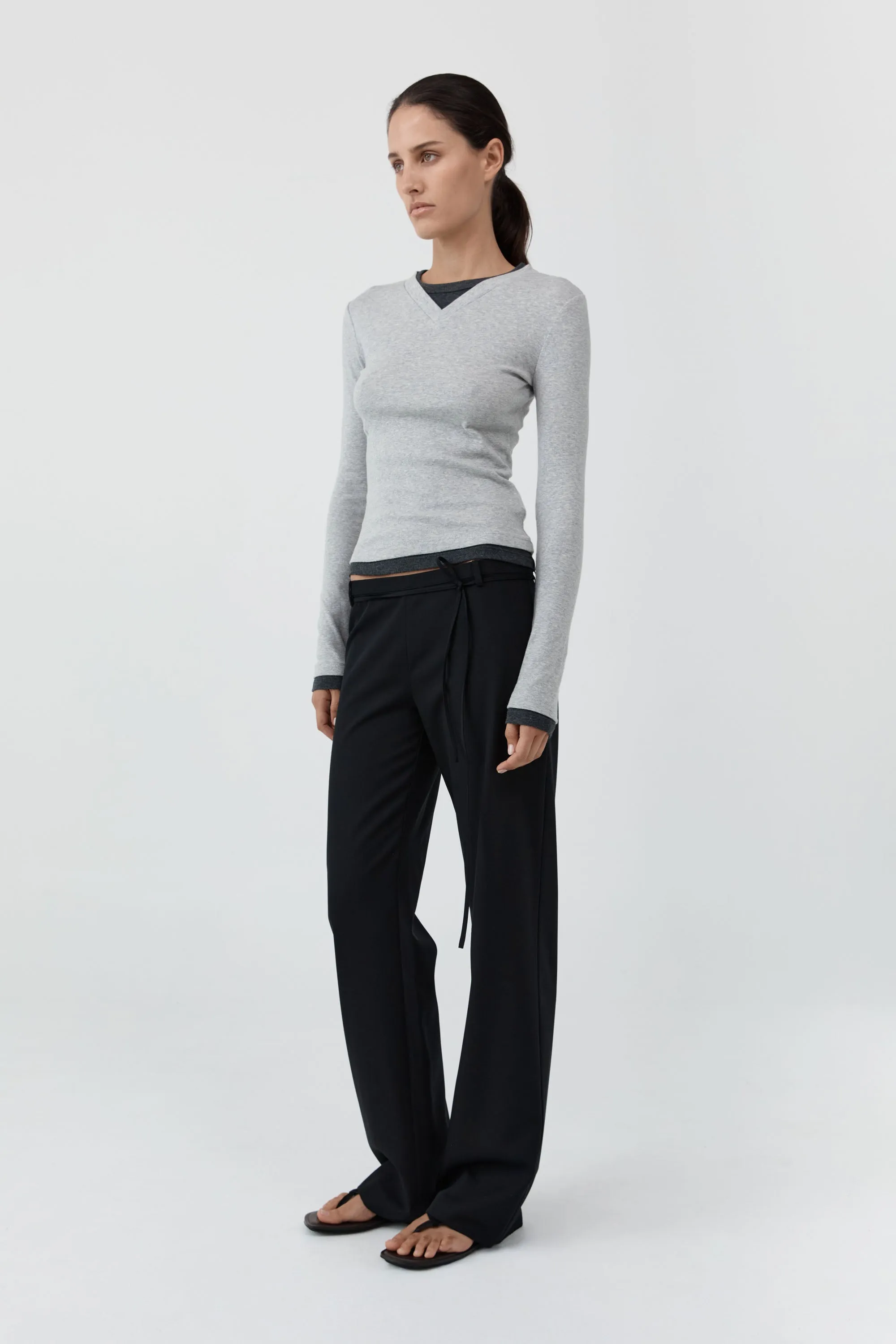 Organic Cotton V Neck Long Sleeve Top - Grey Marle sold by St. Agni product image thumbnail 3