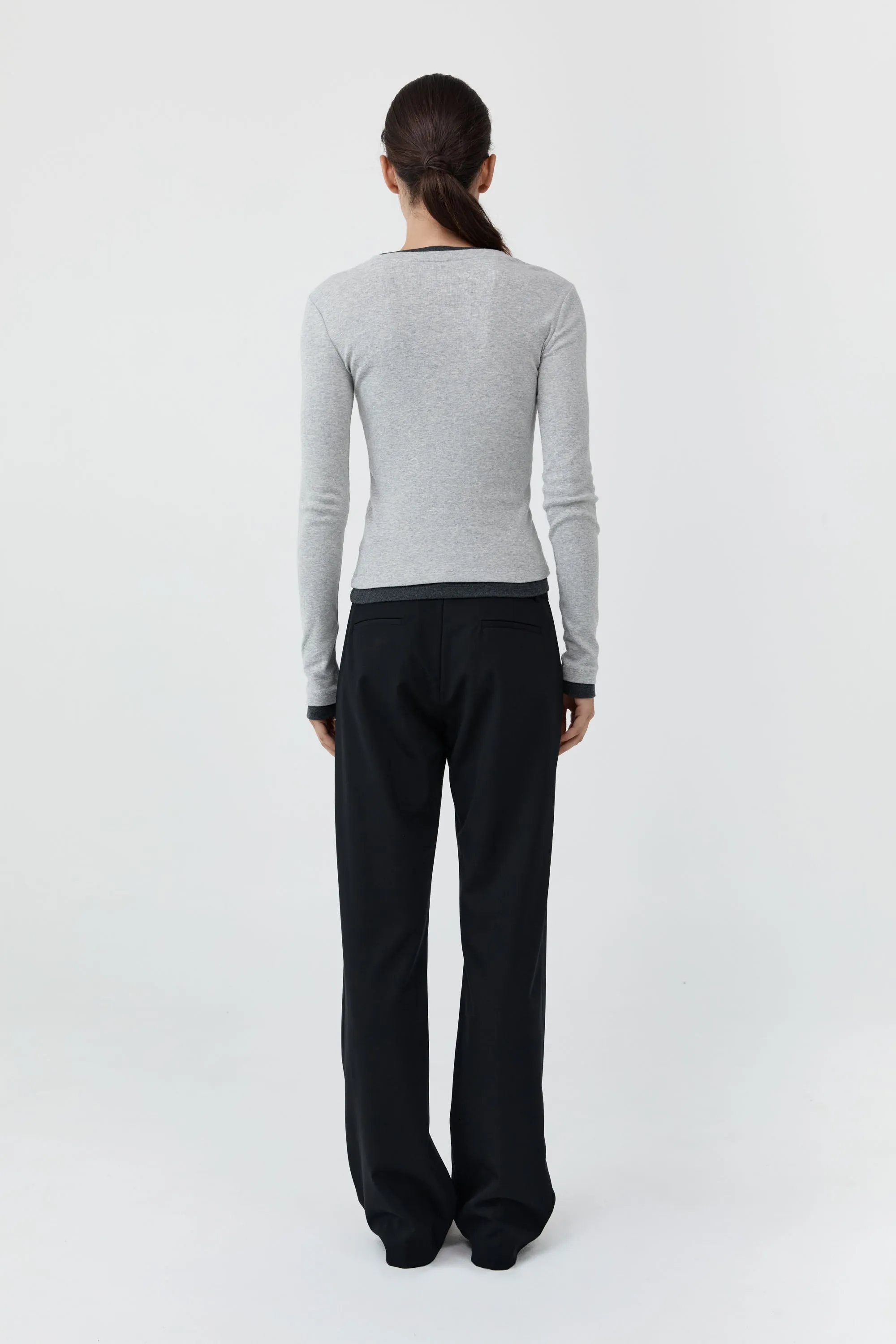 Organic Cotton V Neck Long Sleeve Top - Grey Marle sold by St. Agni product image thumbnail 4