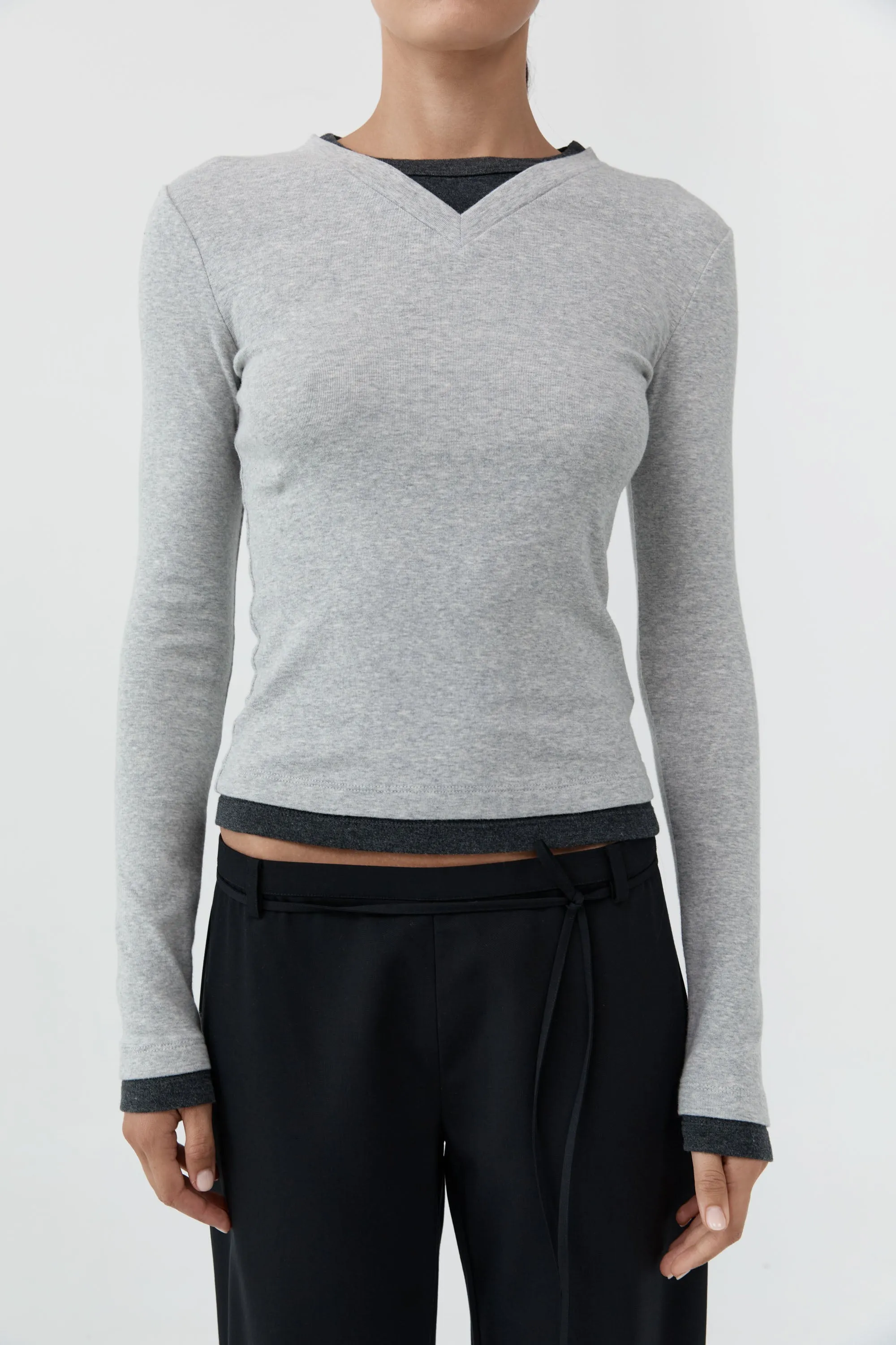 Organic Cotton V Neck Long Sleeve Top - Grey Marle sold by St. Agni product image thumbnail 5
