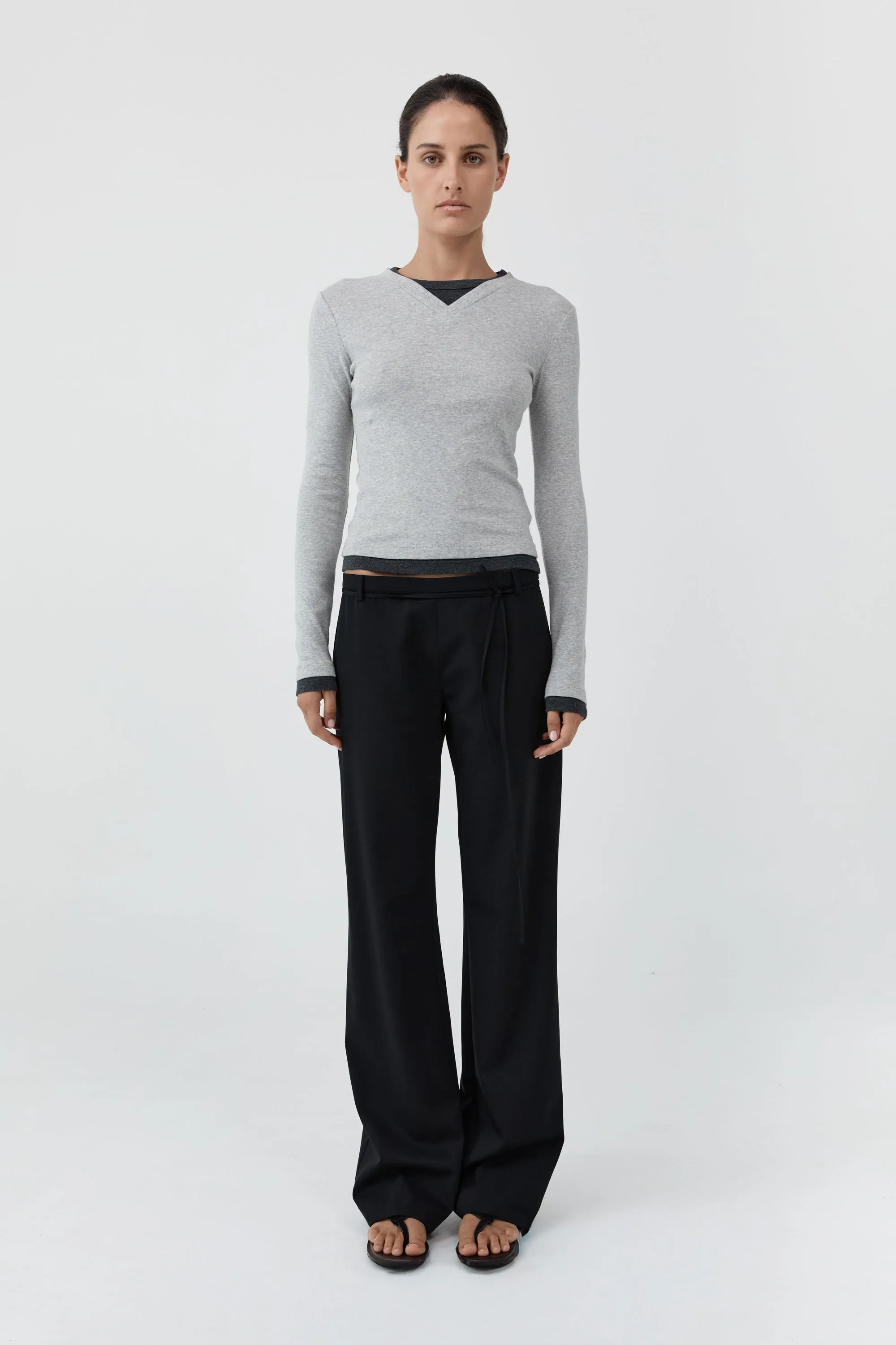 Organic Cotton V Neck Long Sleeve Top - Grey Marle sold by St. Agni product image thumbnail 2