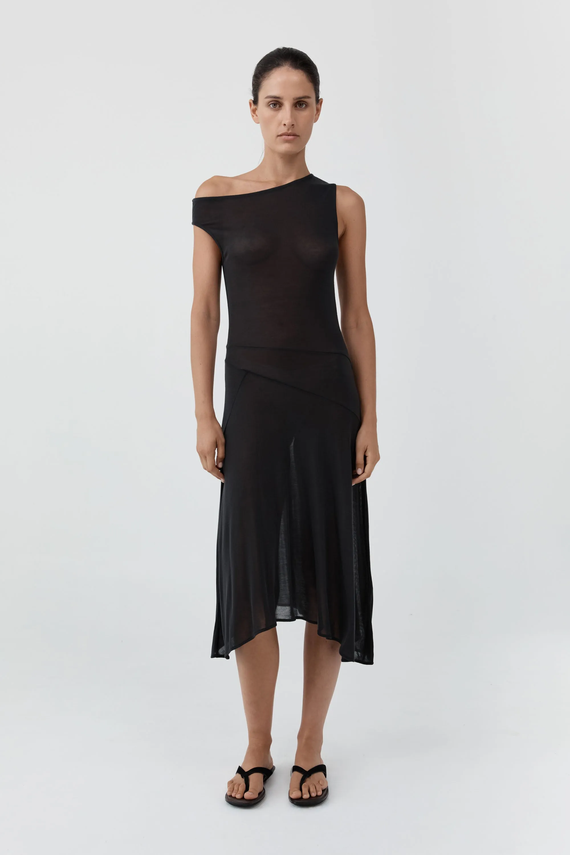 Fine Jersey Off Shoulder Dress - Charcoal sold by St. Agni