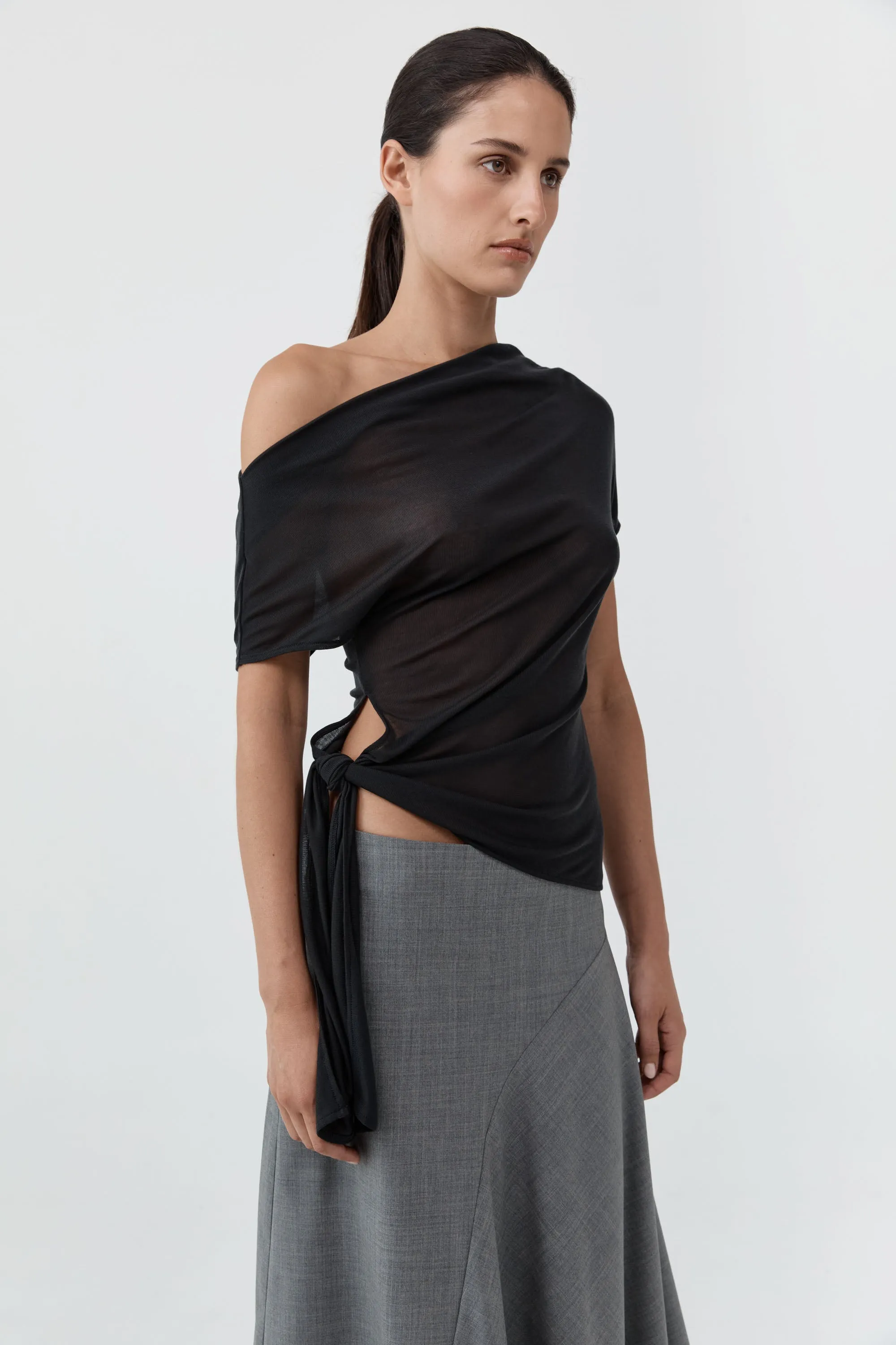 Fine Jersey Off Shoulder Top - Charcoal sold by St. Agni product image thumbnail 3