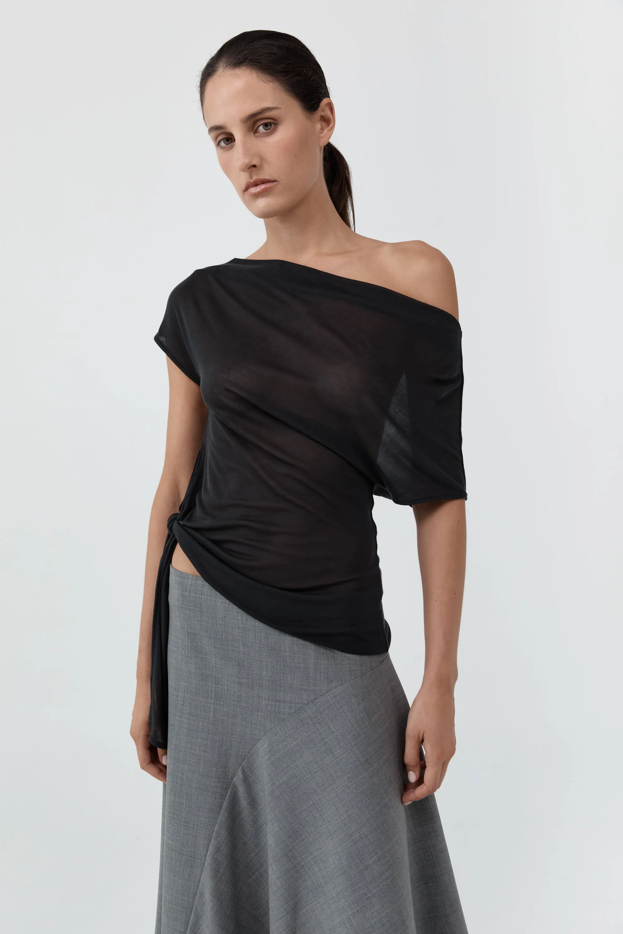 Fine Jersey Off Shoulder Top - Charcoal sold by St. Agni product image thumbnail 2