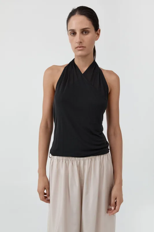 Fine Jersey Wrap Halter Top - Charcoal made by St. Agni