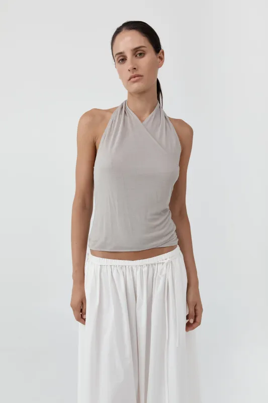 Fine Jersey Wrap Halter Top - Soft Ash made by St. Agni