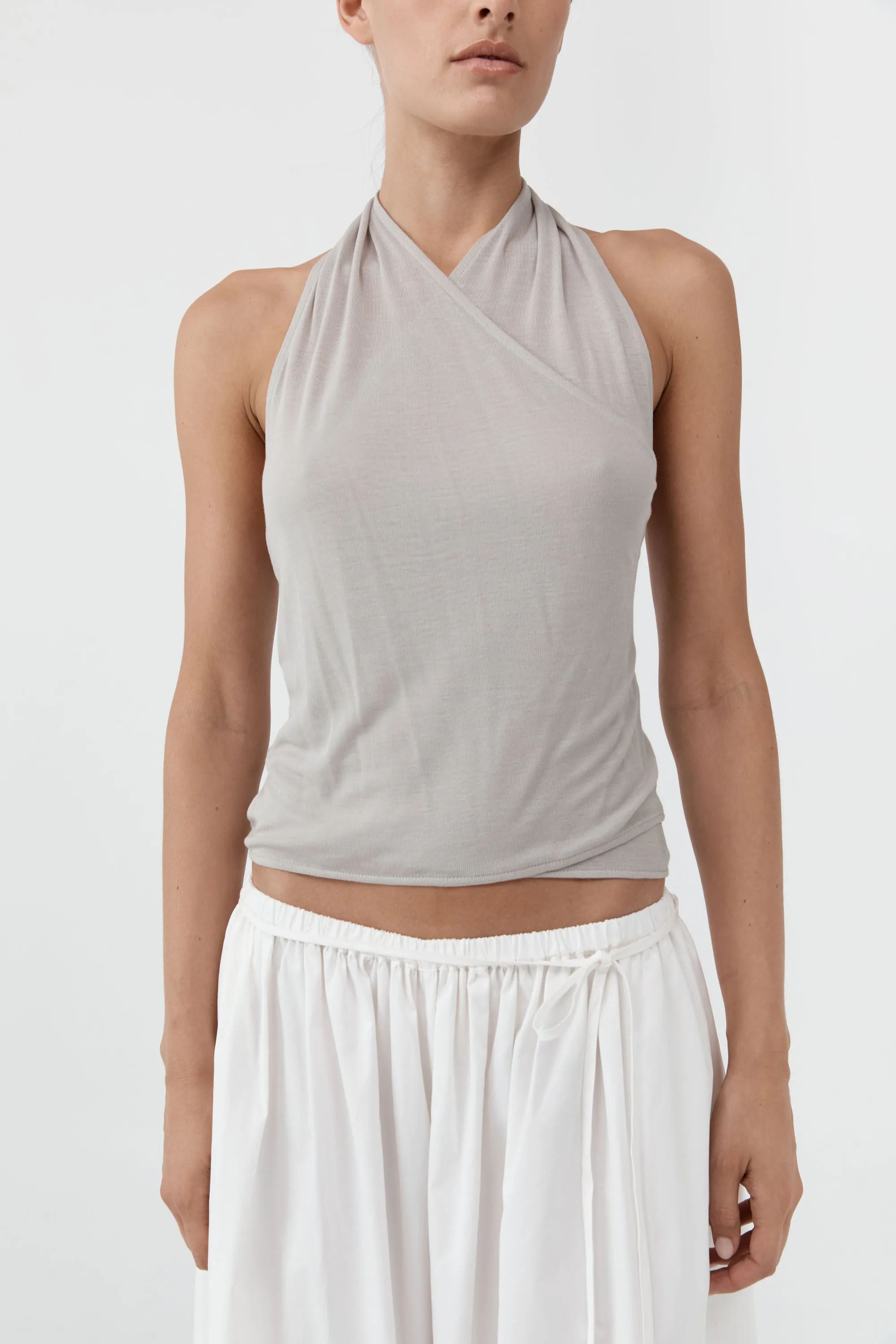 Fine Jersey Wrap Halter Top - Soft Ash sold by St. Agni product image thumbnail 3