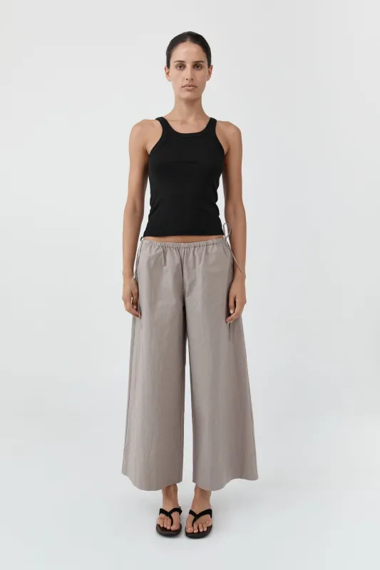 Technical Cotton Cropped Drawstring Pants - Grey Stone made by St. Agni