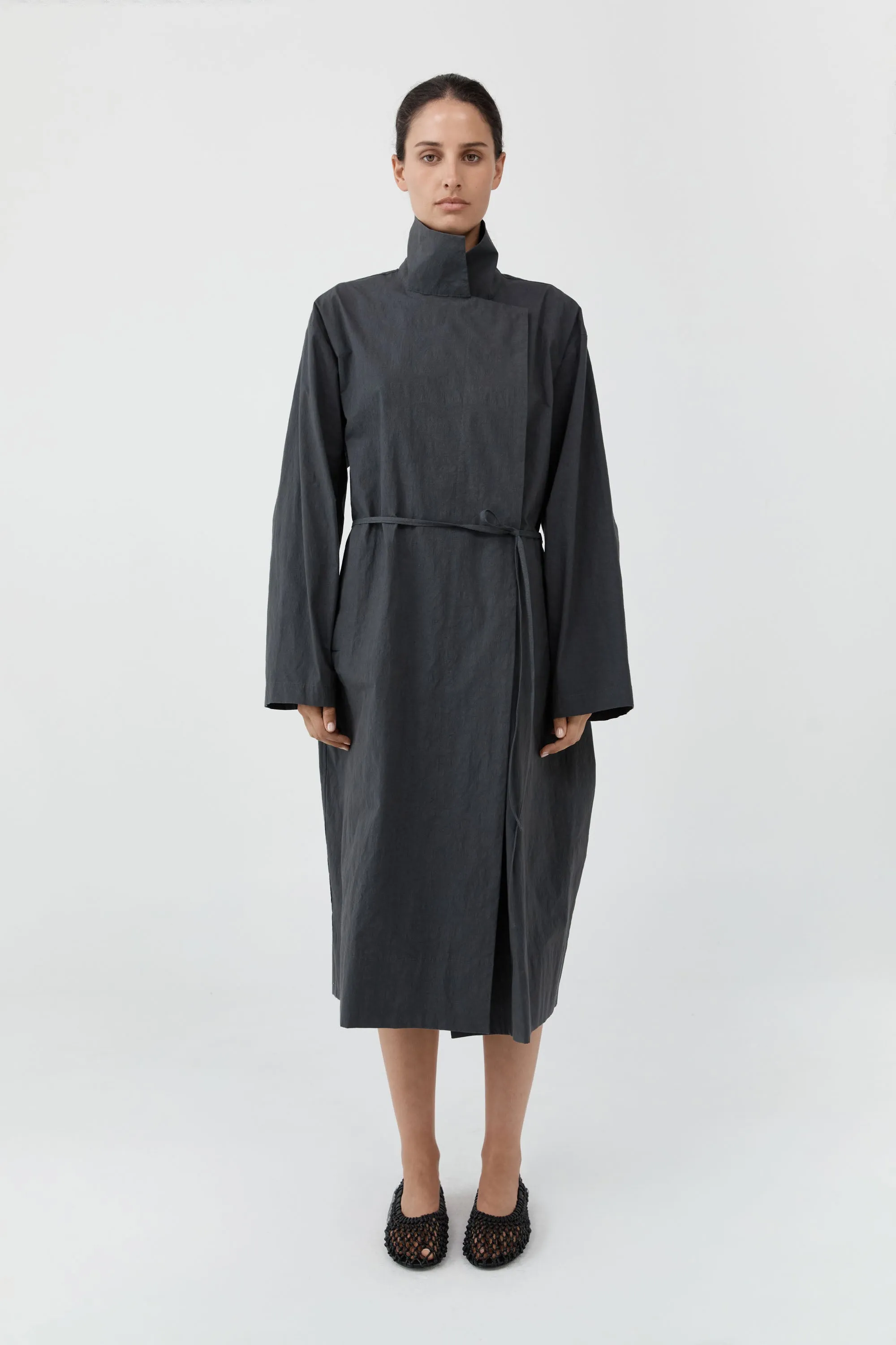 Technical Cotton Cocoon Coat - Iron Glaze sold by St. Agni