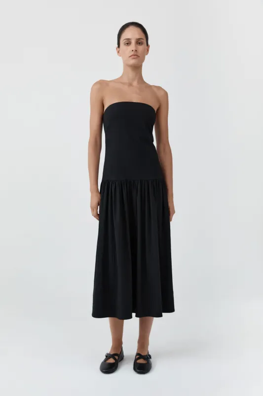 Gathered Strapless Minimal Dress - Black made by St. Agni