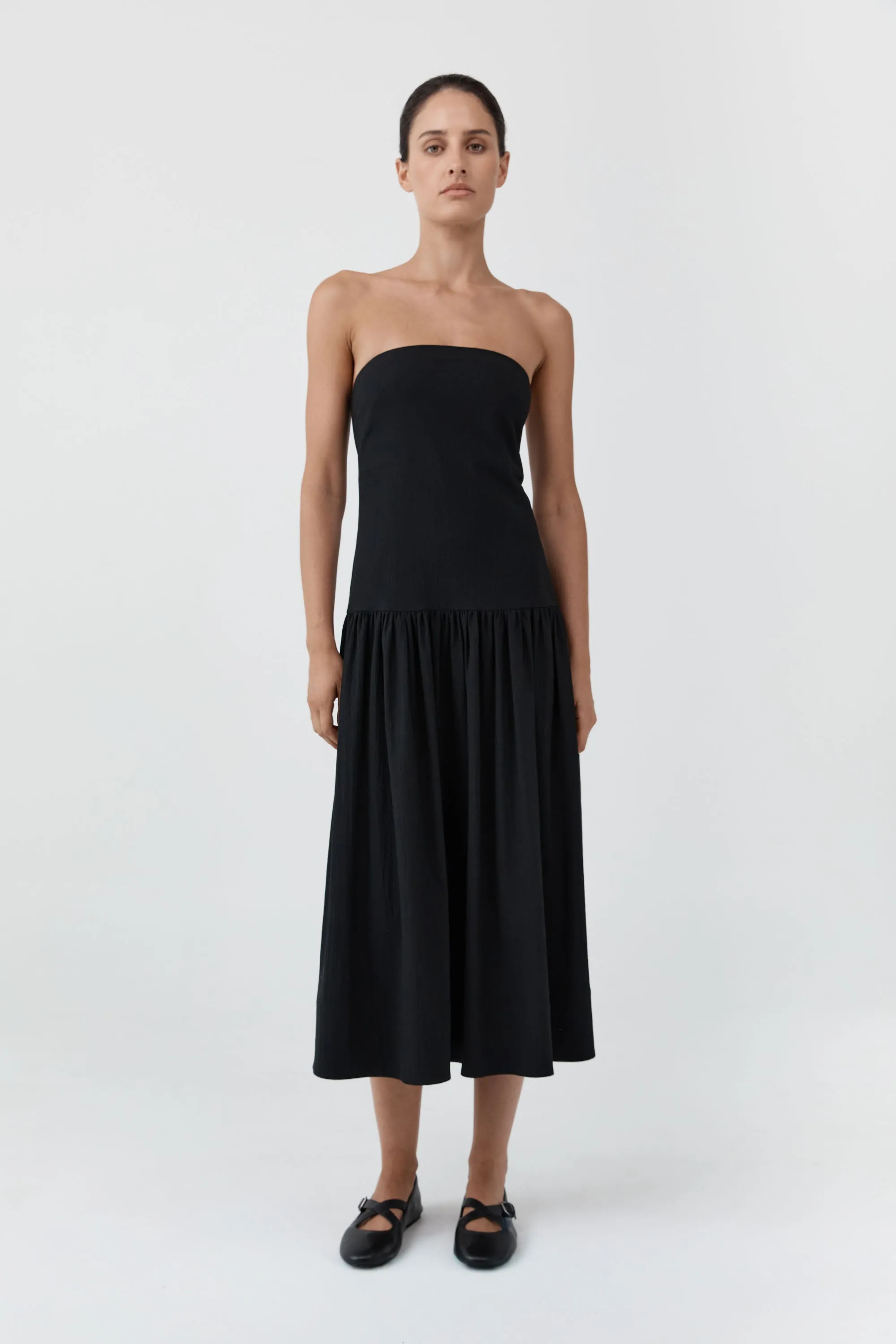 Gathered Strapless Minimal Dress - Black sold by St. Agni
