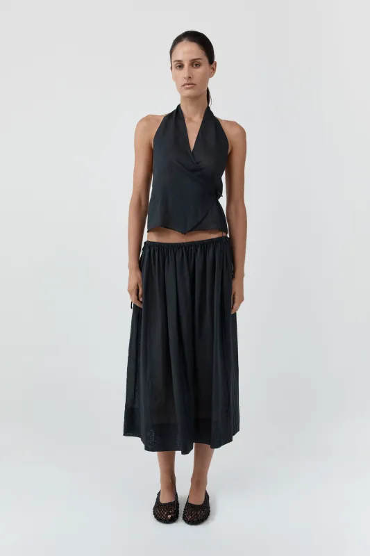Transparent Wrap Halter Top - Black made by St. Agni
