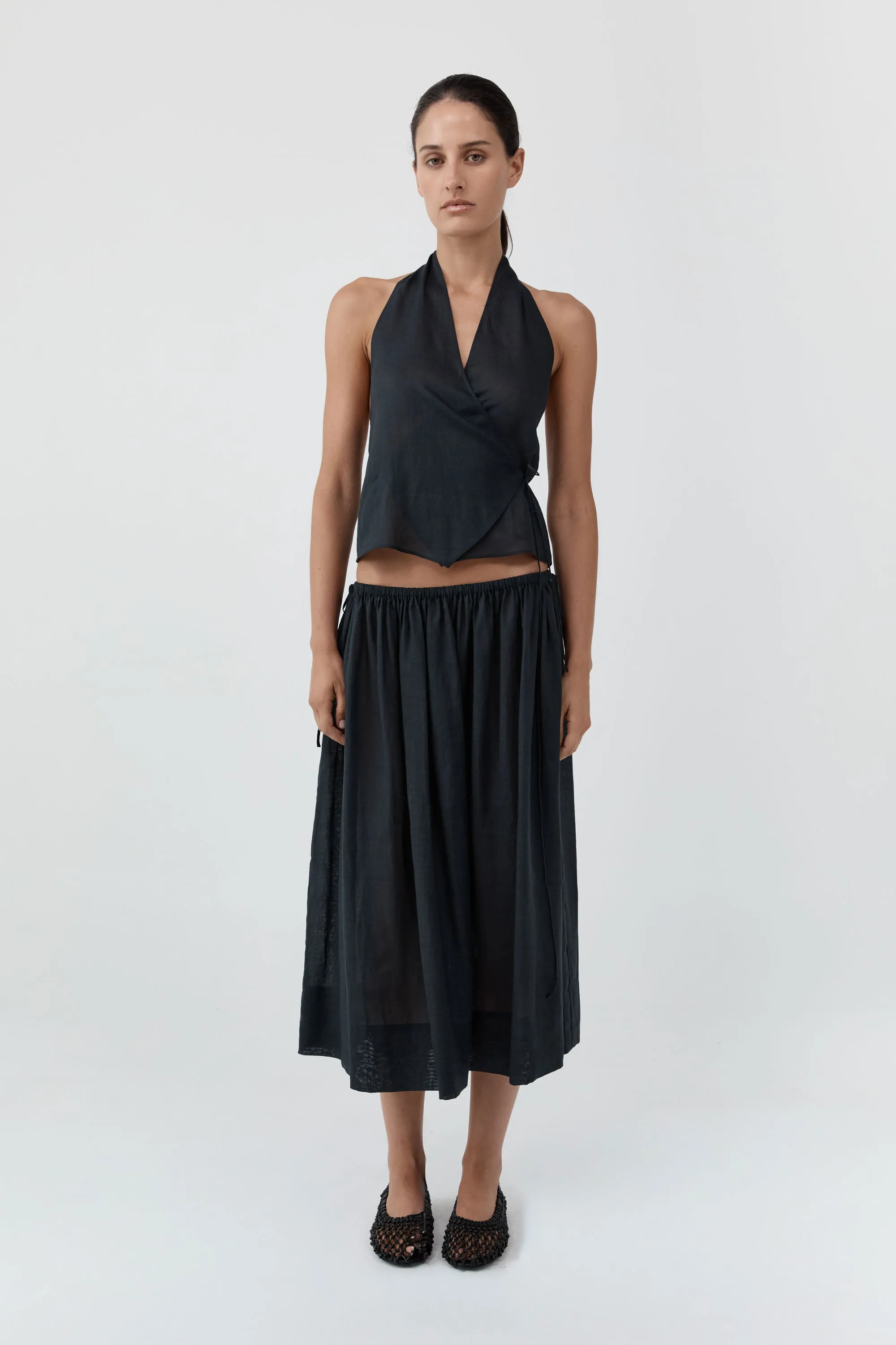 Transparent Wrap Halter Top - Black sold by St. Agni