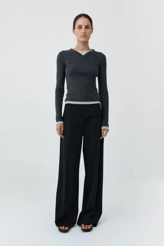 Wool Wide Waistband Pants - Black made by St. Agni