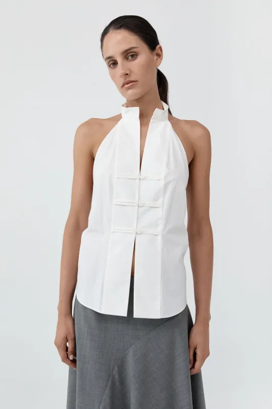 Button Detail Halter Top - Off White made by St. Agni