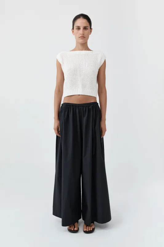 Cotton Hybrid Wide Leg Pants - Black made by St. Agni