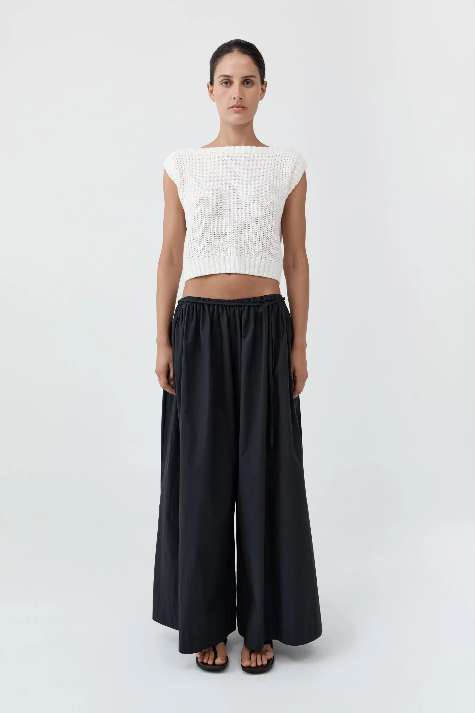 Cotton Hybrid Wide Leg Pants - Black sold by St. Agni
