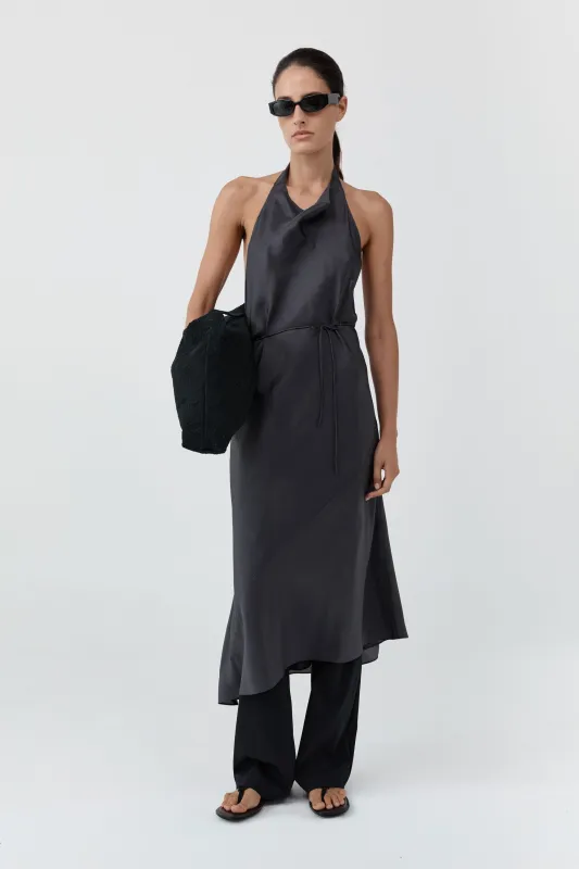 Silk Wrap Dress - Washed Black made by St. Agni