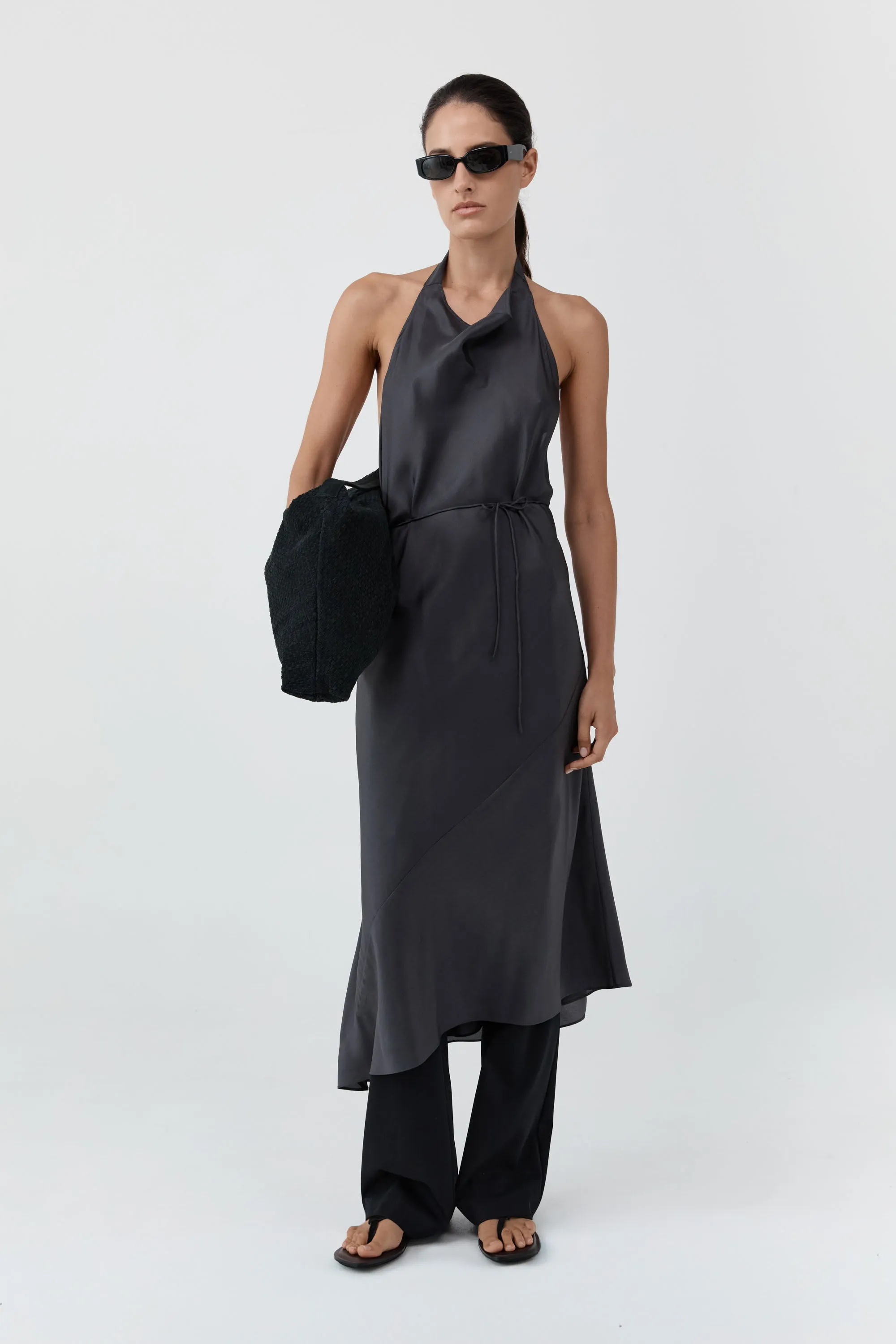 Silk Wrap Dress - Washed Black sold by St. Agni