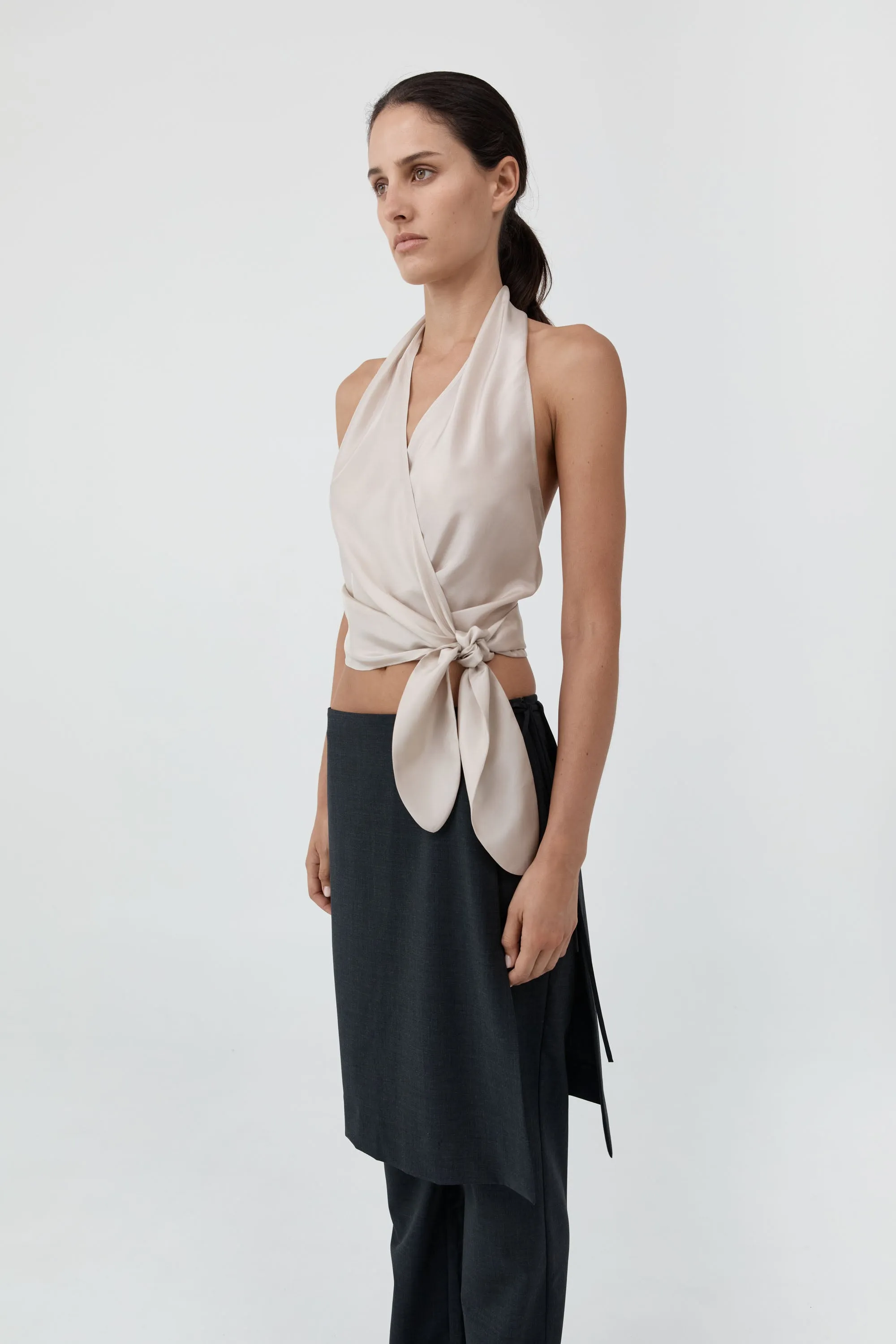 Silk Halter Wrap Top - Soft Ash sold by St. Agni product image thumbnail 5